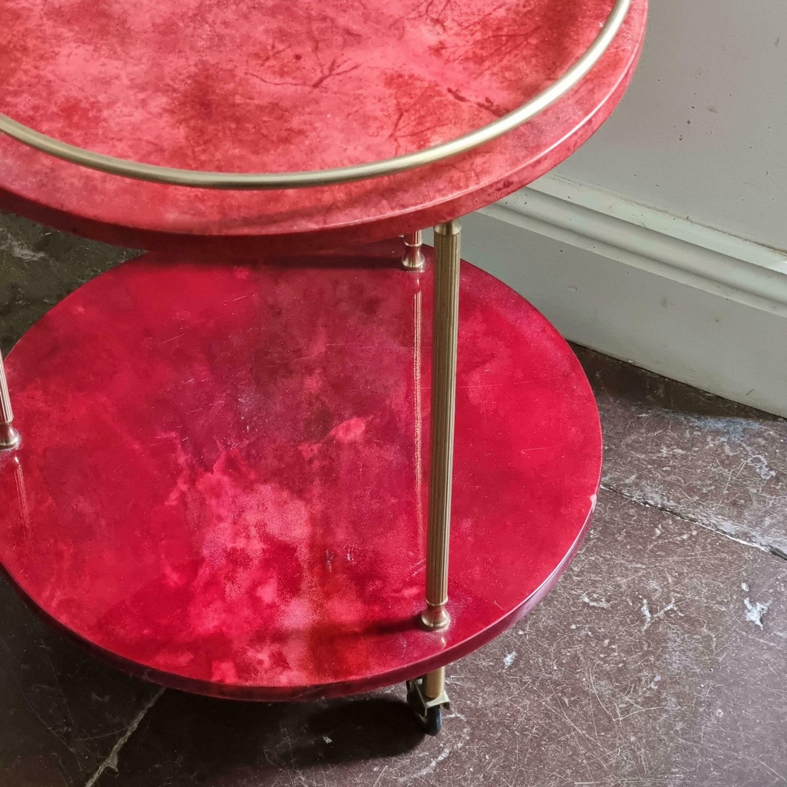 Aldo Tura, Bar Cart, Red Goatskin, Italian Midcentury / Hollywood Regency photo buy