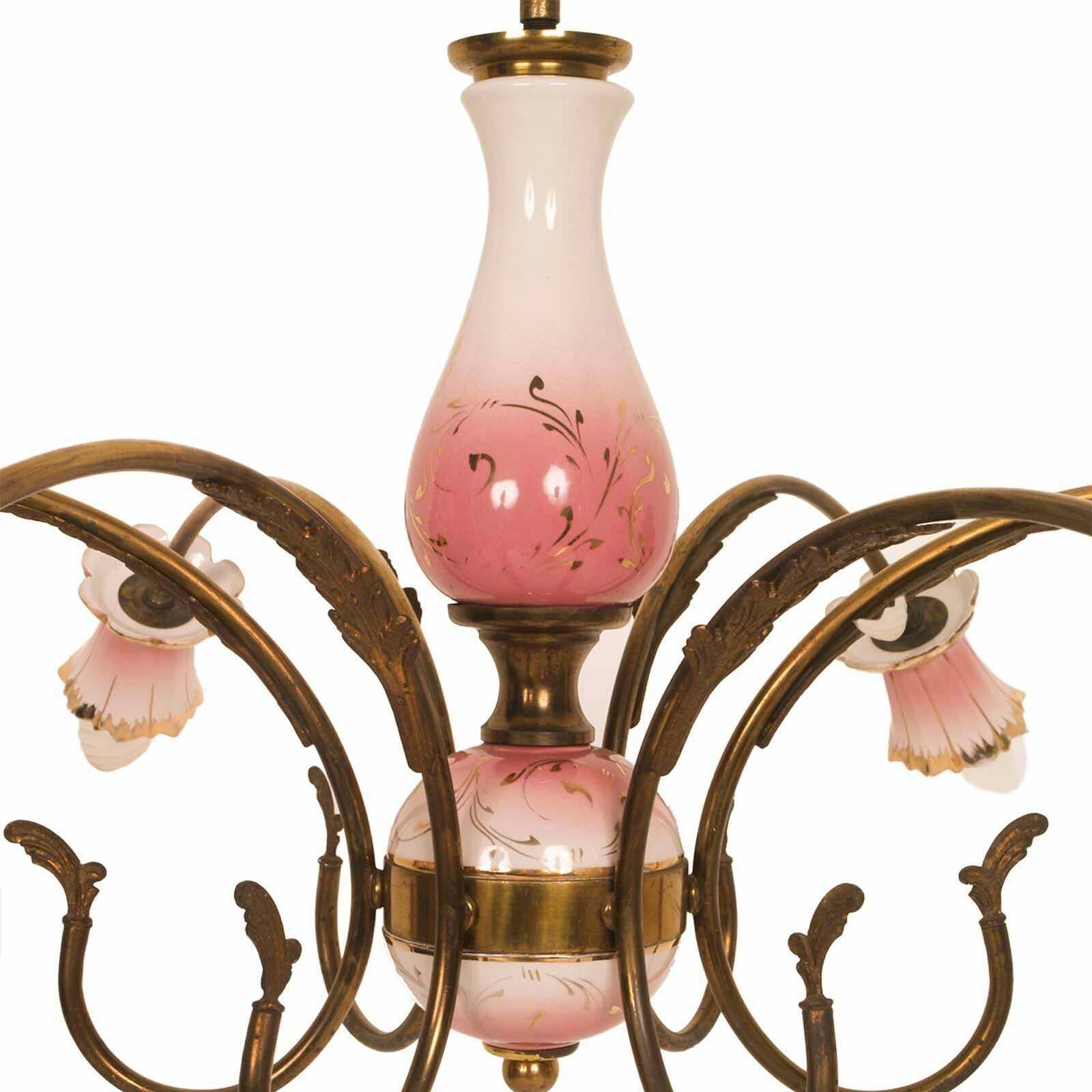 Chandelier Pendant Lamp Art Deco, Gilt Brass & Decorated Glazed Ceramic Gold photo 5007.12