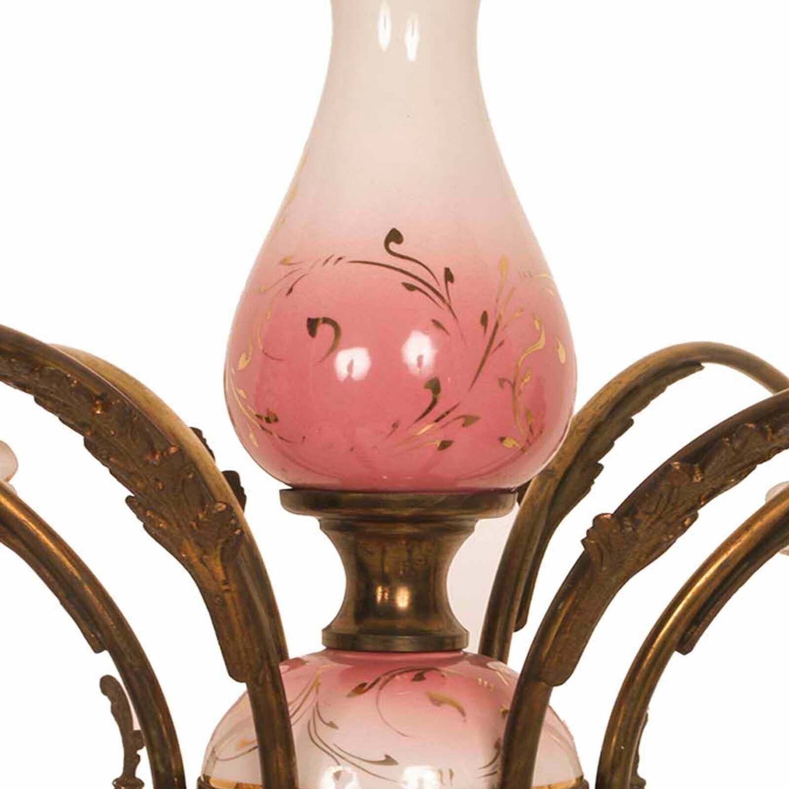 Chandelier Pendant Lamp Art Deco, Gilt Brass & Decorated Glazed Ceramic Gold photo vinterior