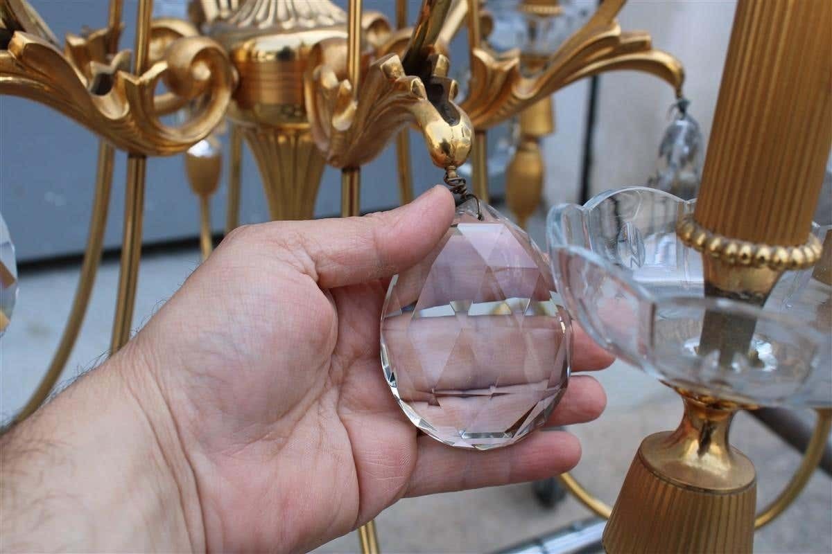 Italian Mid Century Cristal And Gold Brass Pair Chandelier photo 4800.0