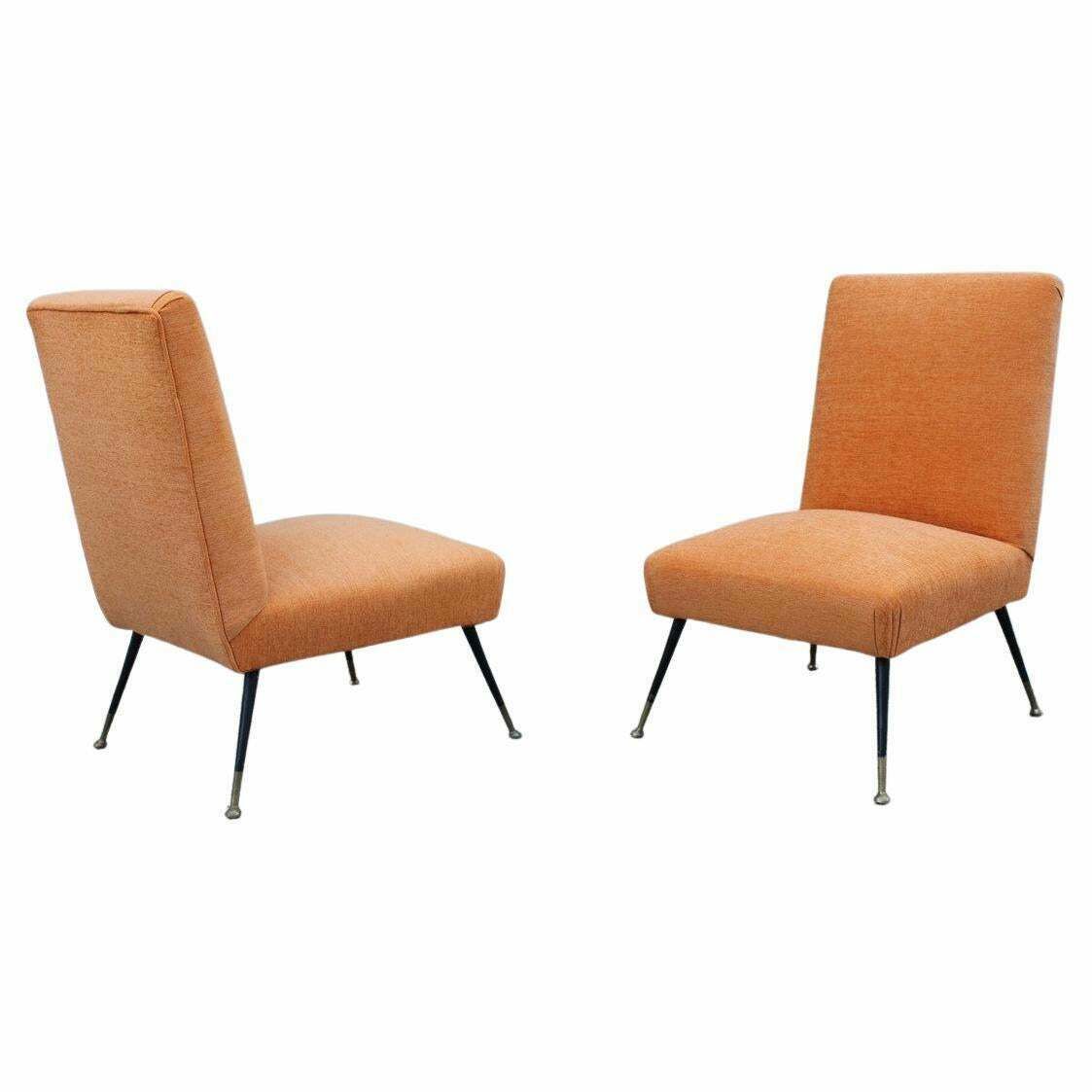 Pair Of Bedroom Chairs Gigi Radice Minotti Velvet Orange Brass And Metal Feet