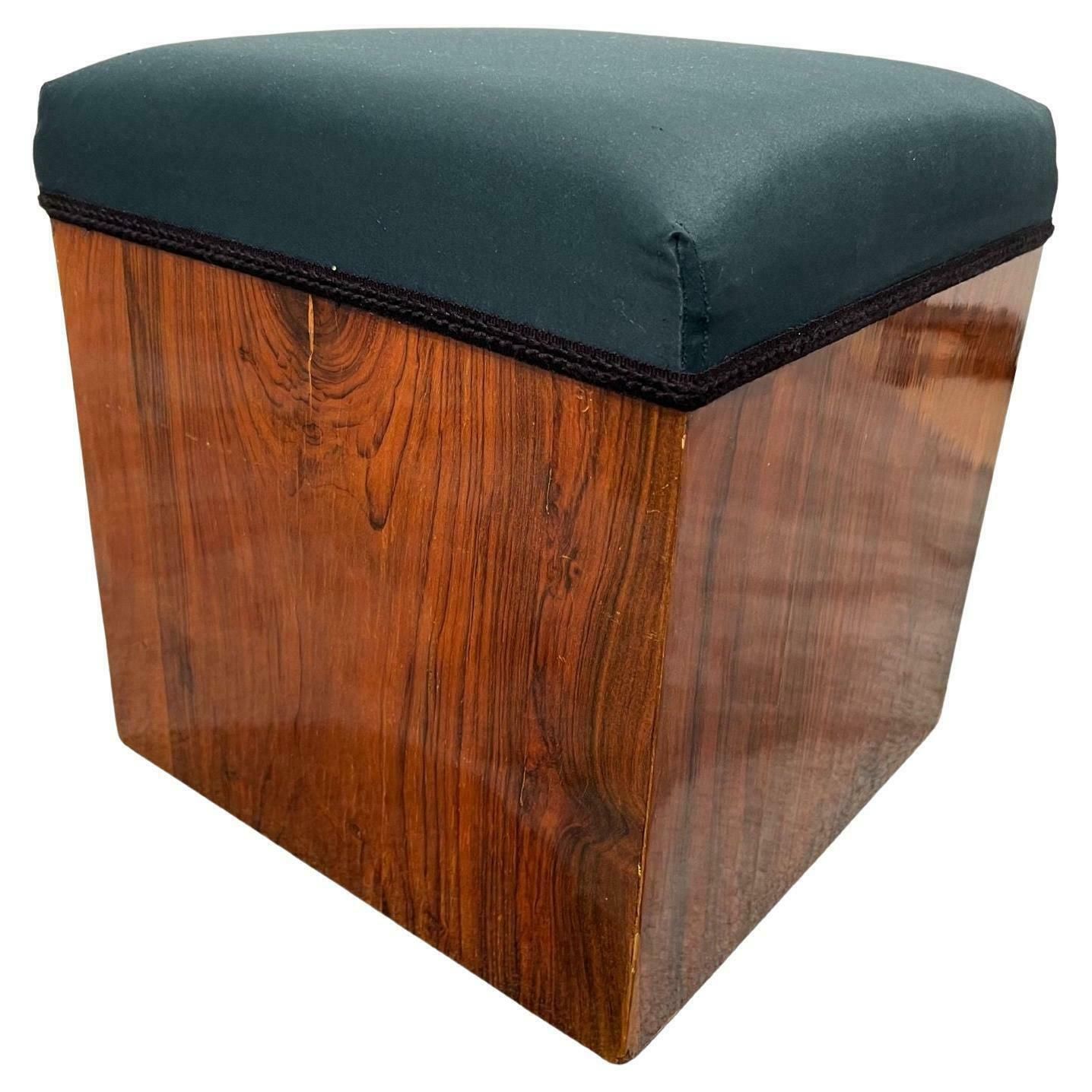 Cubic Art Deco Stool, Walnut Veneer, France Circa 1930