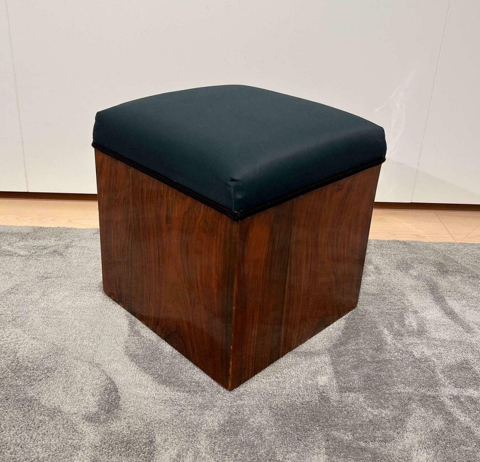 Cubic Art Deco Stool, Walnut Veneer, France Circa 1930 photo for sale