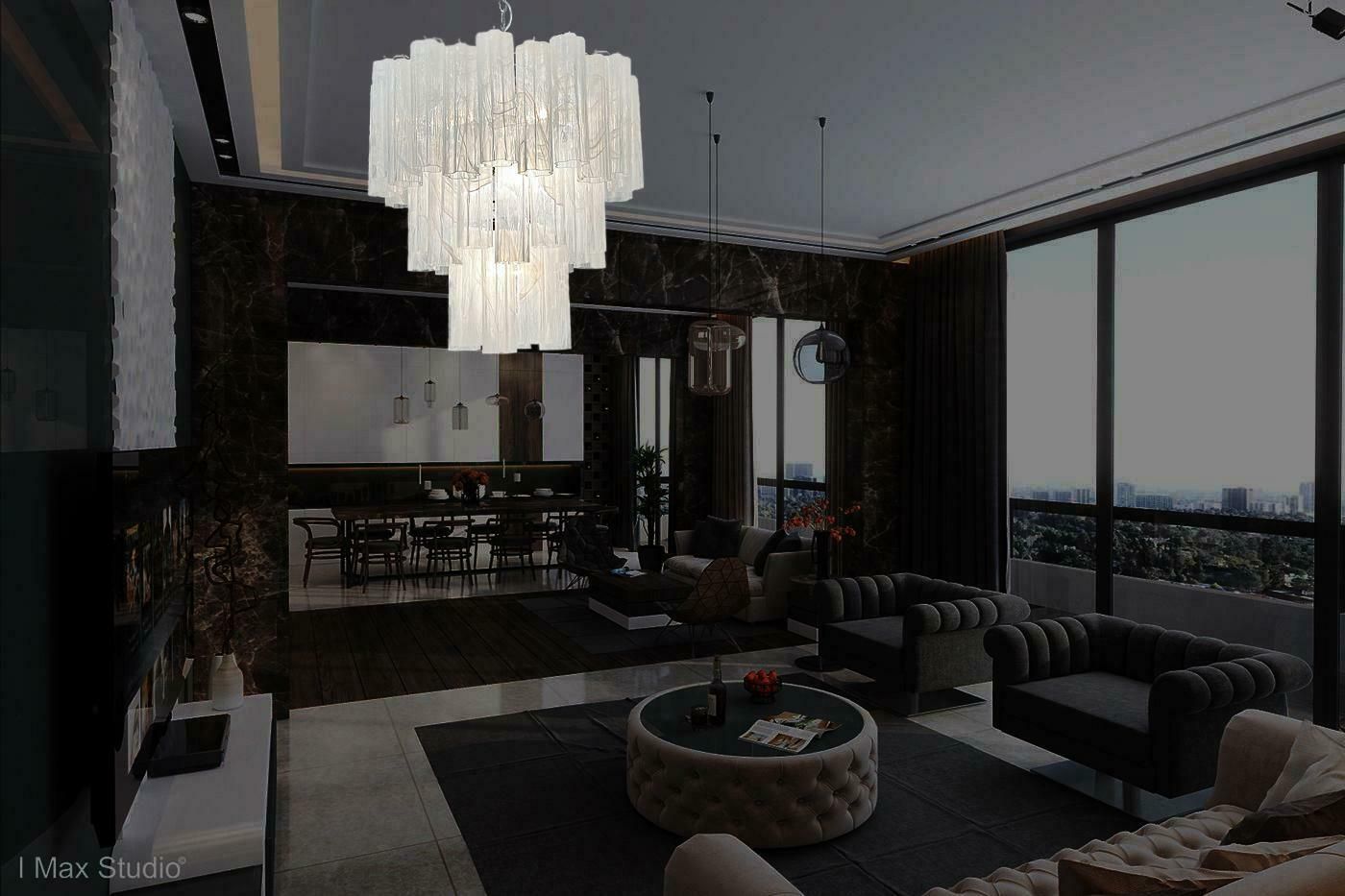 Beautiful Big Three Tier Murano Glass Tube Chandelier   White Albaster photo vinterior