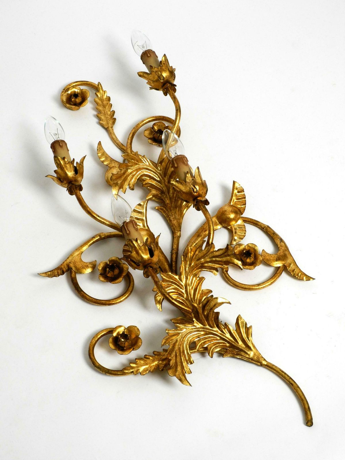 Beautiful Xl 1960s Italian Gold Plated Wall Lamp With Four Sockets