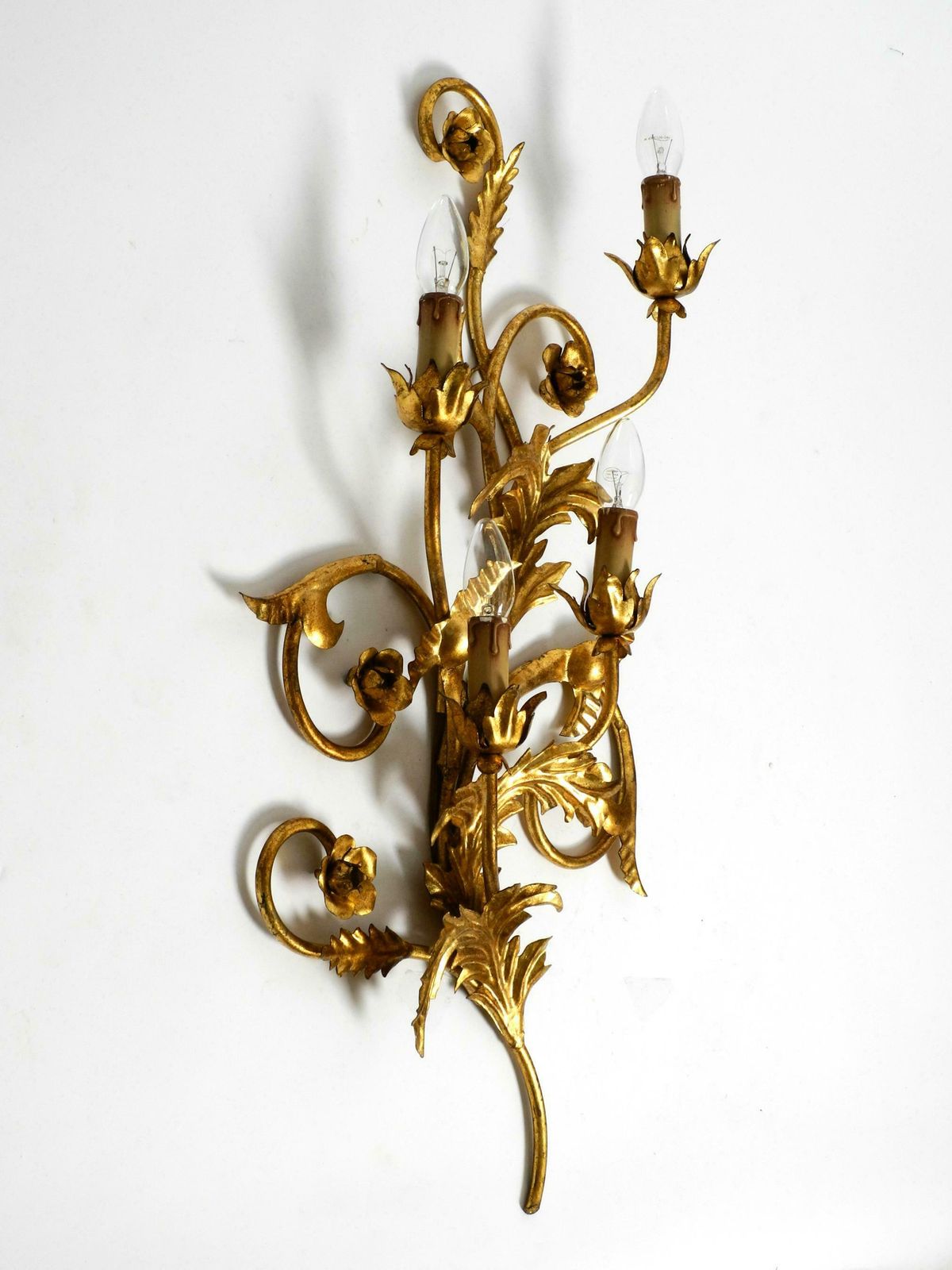 Beautiful Xl 1960s Italian Gold Plated Wall Lamp With Four Sockets photo for sale