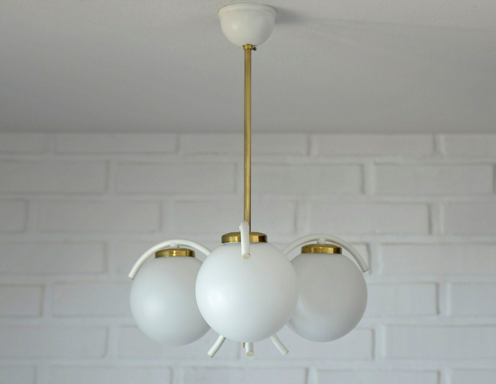 Small White Chandelier / Vintage Pendant Lamp / Space Age / Light Fixture 1970's photo for sale