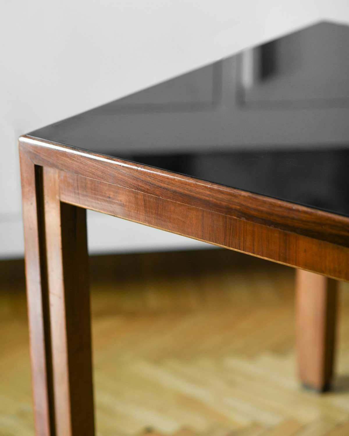 Mid Century Lounge Table W/Black Glass Top And Six Chairs photo for sale