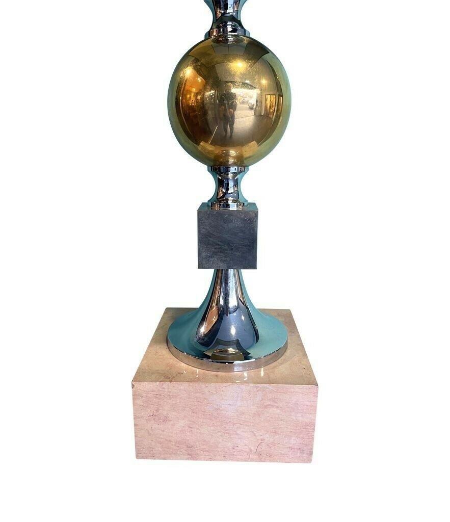 A Large French 1970s Brass, Chrome And Marble Lamp By Maison Barbier photo 975.0