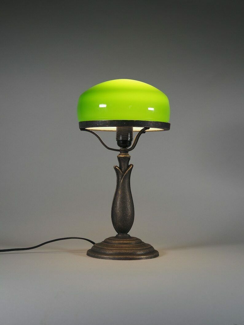 Antique Style Banker Lamp Green, Adjustable Height, Vintage, Art Deco Lamp, Desk Lamp, Office Lamp photo furniture