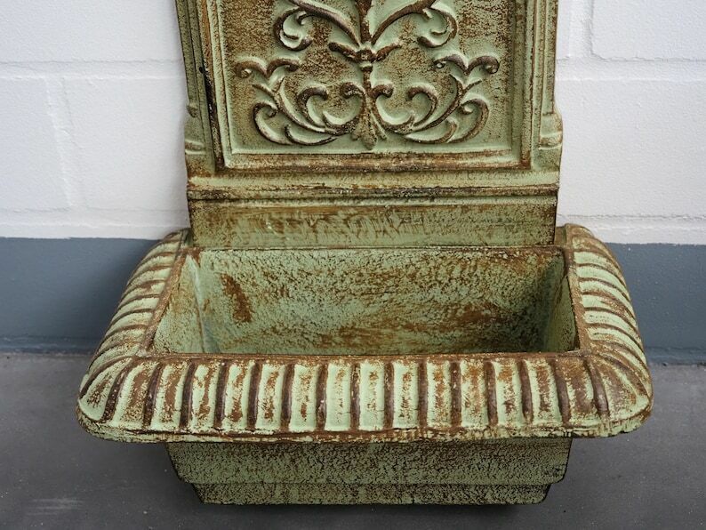 Antique Style Green Cast Iron Wall Fountain , Sink With Brass Faucet Tap, Fountain Metal Wall Sink, Patio & Wall Ornament Garden photo 323.0