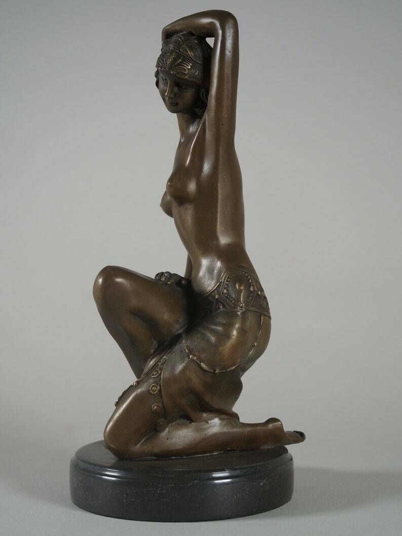 Art Deco Dancer Woman Bronze Sculpture, Bronze Sculpture On Marble Base, Dancing Woman, Signed Milo, Gift Idea photo vinterior