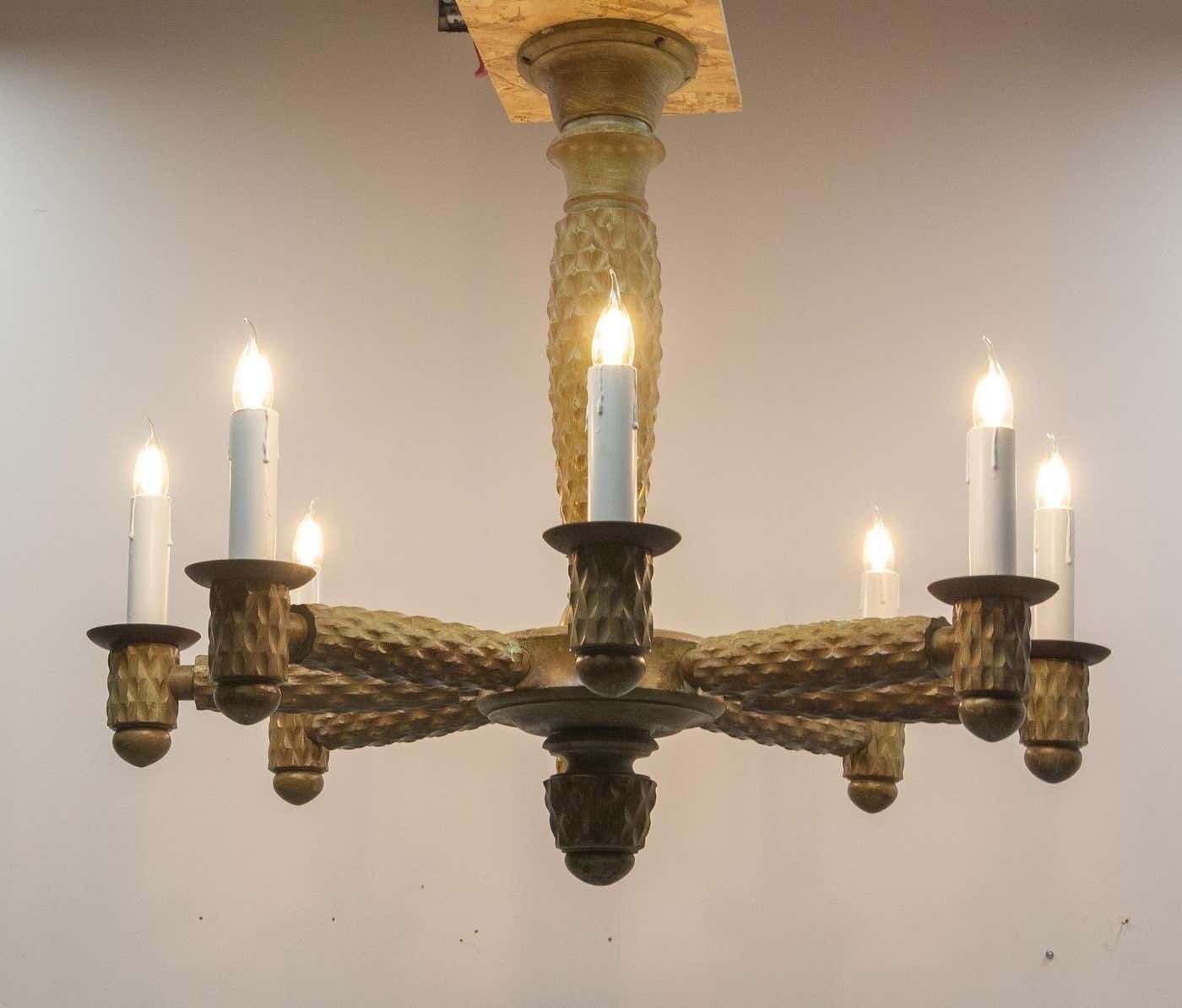 French Walnut, Chrome And Glass Ceiling Lustre Eight Lamps, Circa 1960 photo furniture