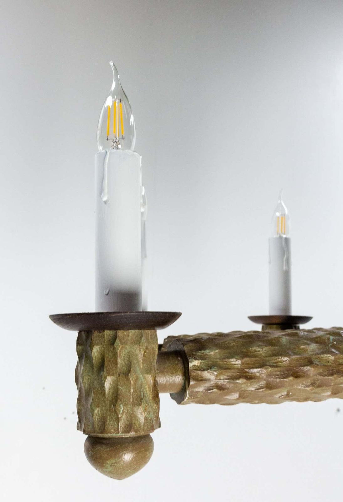 French Walnut, Chrome And Glass Ceiling Lustre Eight Lamps, Circa 1960 photo vintage
