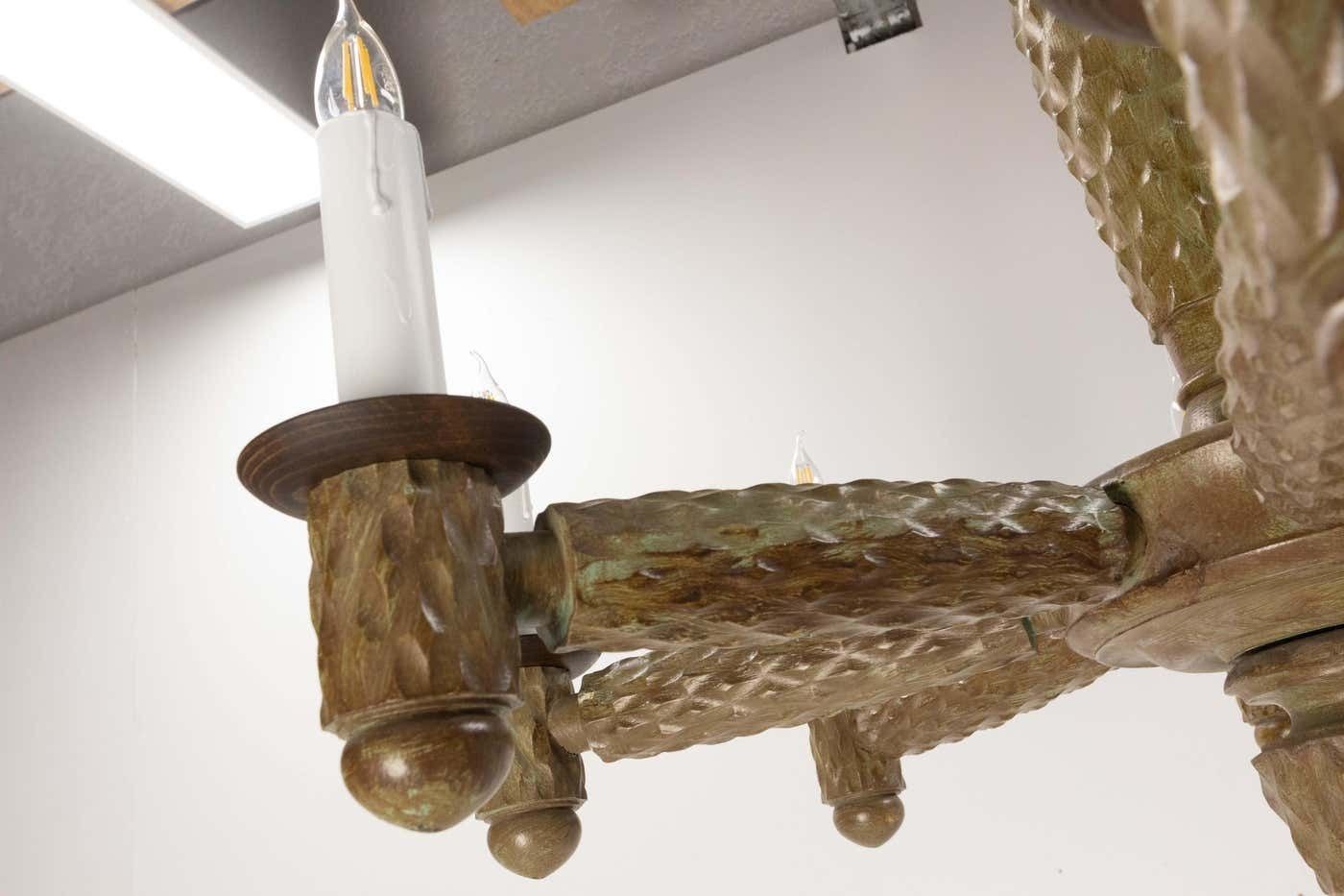 1850.0 French Walnut, Chrome And Glass Ceiling Lustre Eight Lamps, Circa 1960 photo