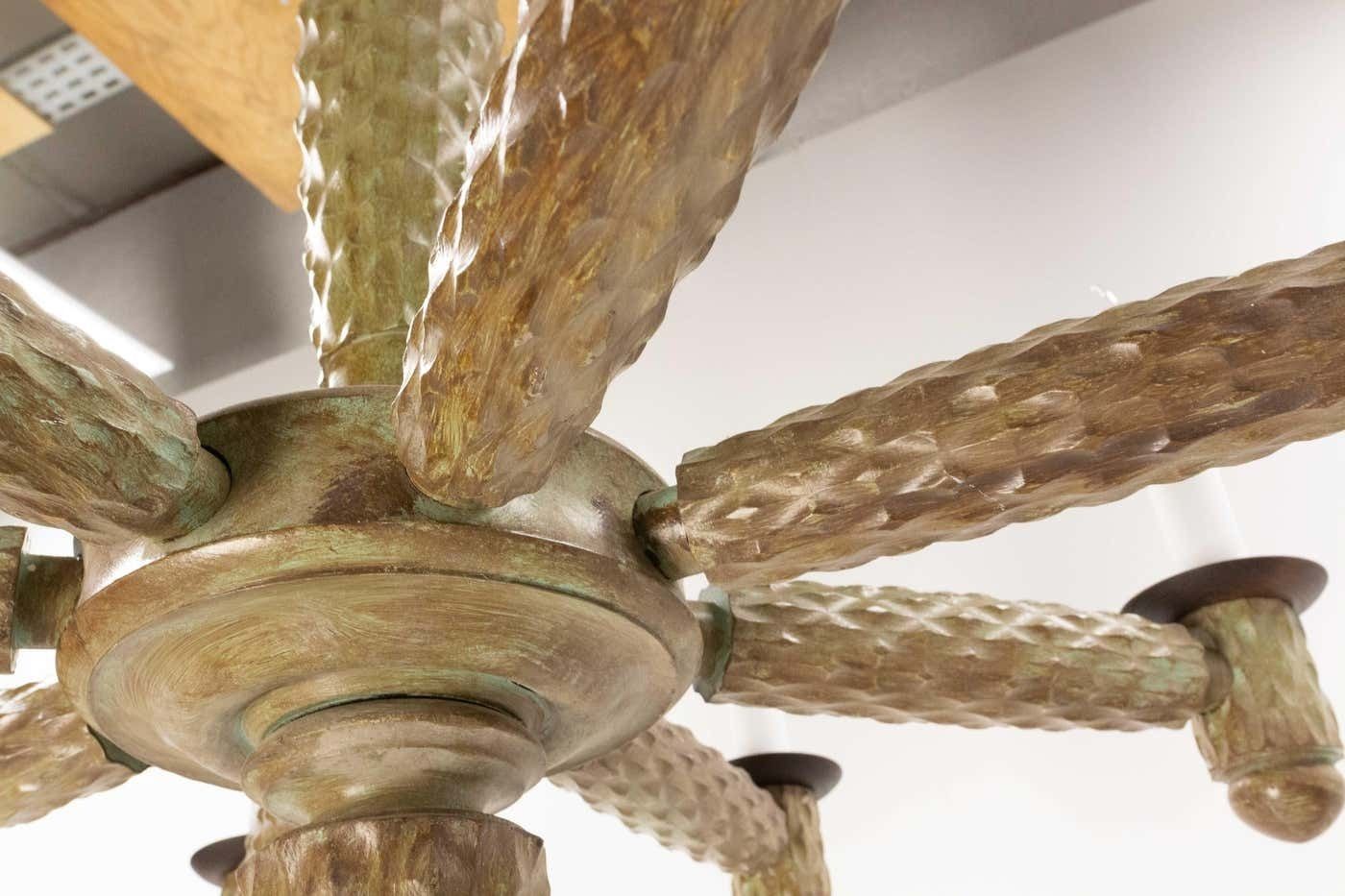 photo vinterior French Walnut, Chrome And Glass Ceiling Lustre Eight Lamps, Circa 1960