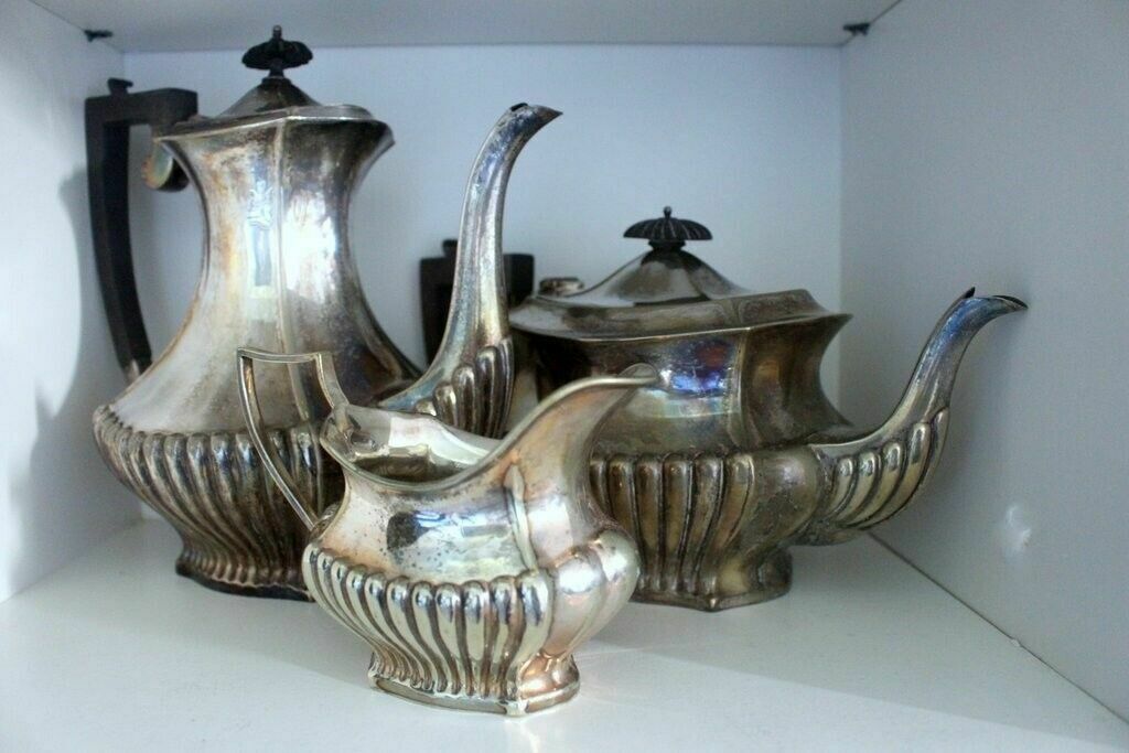 Set Of 3 Pieces Of Tea Coffee And Milk Silver Antique Serving Set photo for sale
