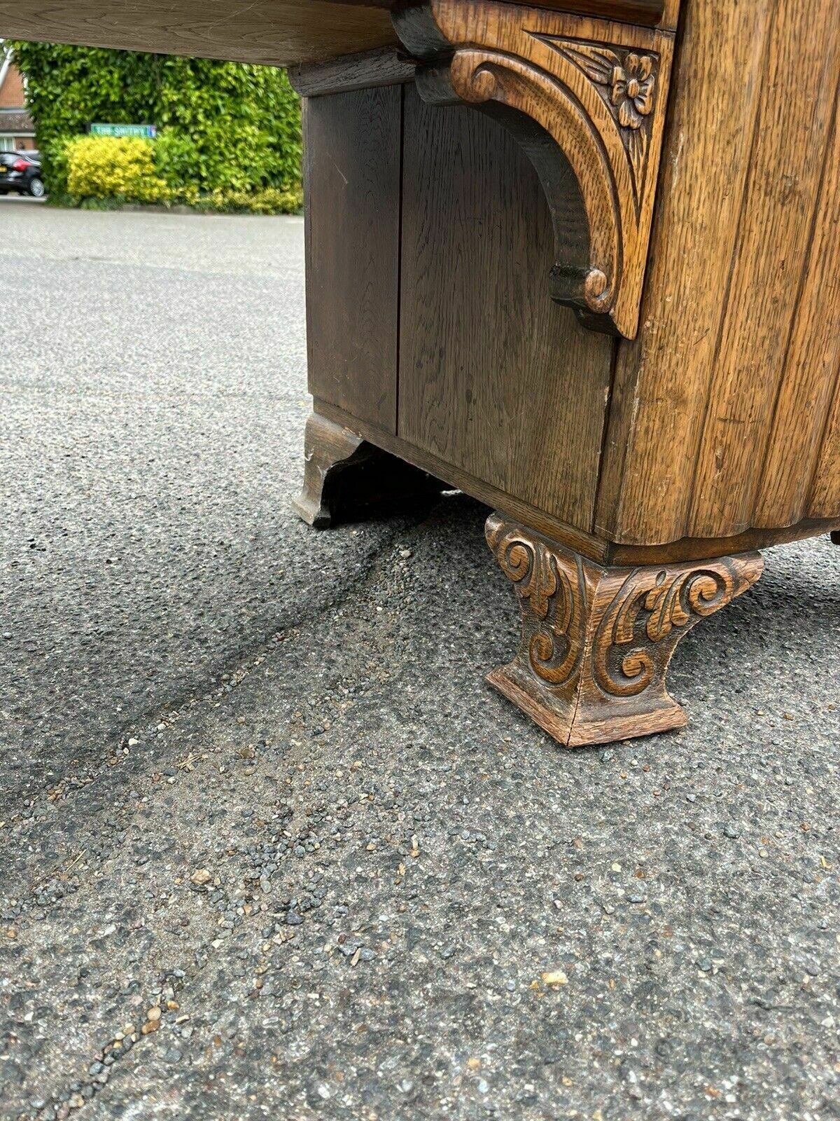 Art Deco Oak Sideboard. Circa 1930’s. Carved With Flowers Lots Of Storage photo vinterior