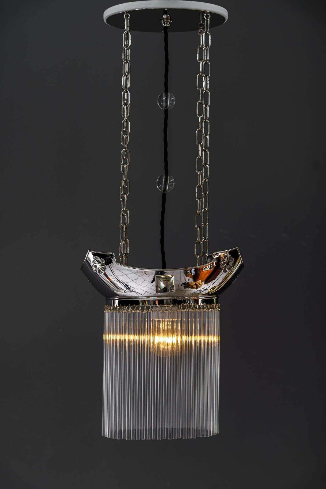 photo furniture 3x Art Deco Nickel Plated Pendants With Glass Sticks Vienna Around 1920s