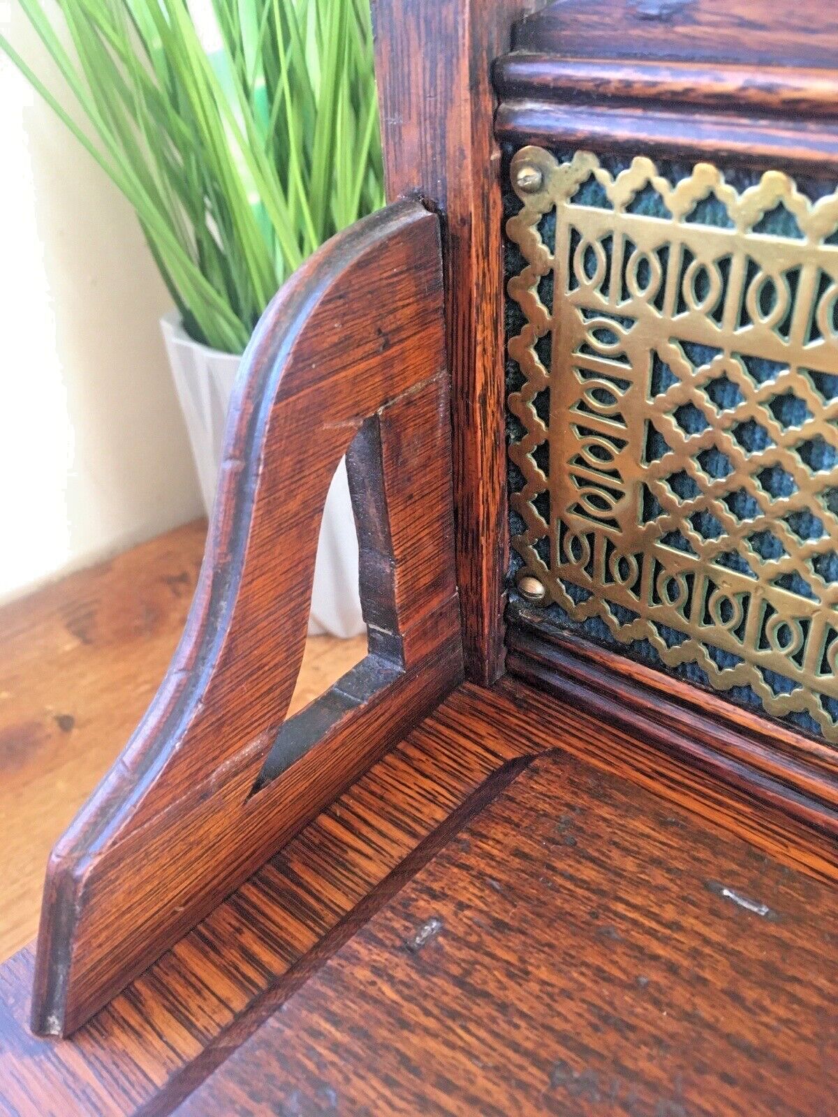photo for sale Ornate Antique Oak Brass Glass Inkwell Desk Tidy Stand Drawer Stationary Pen Box