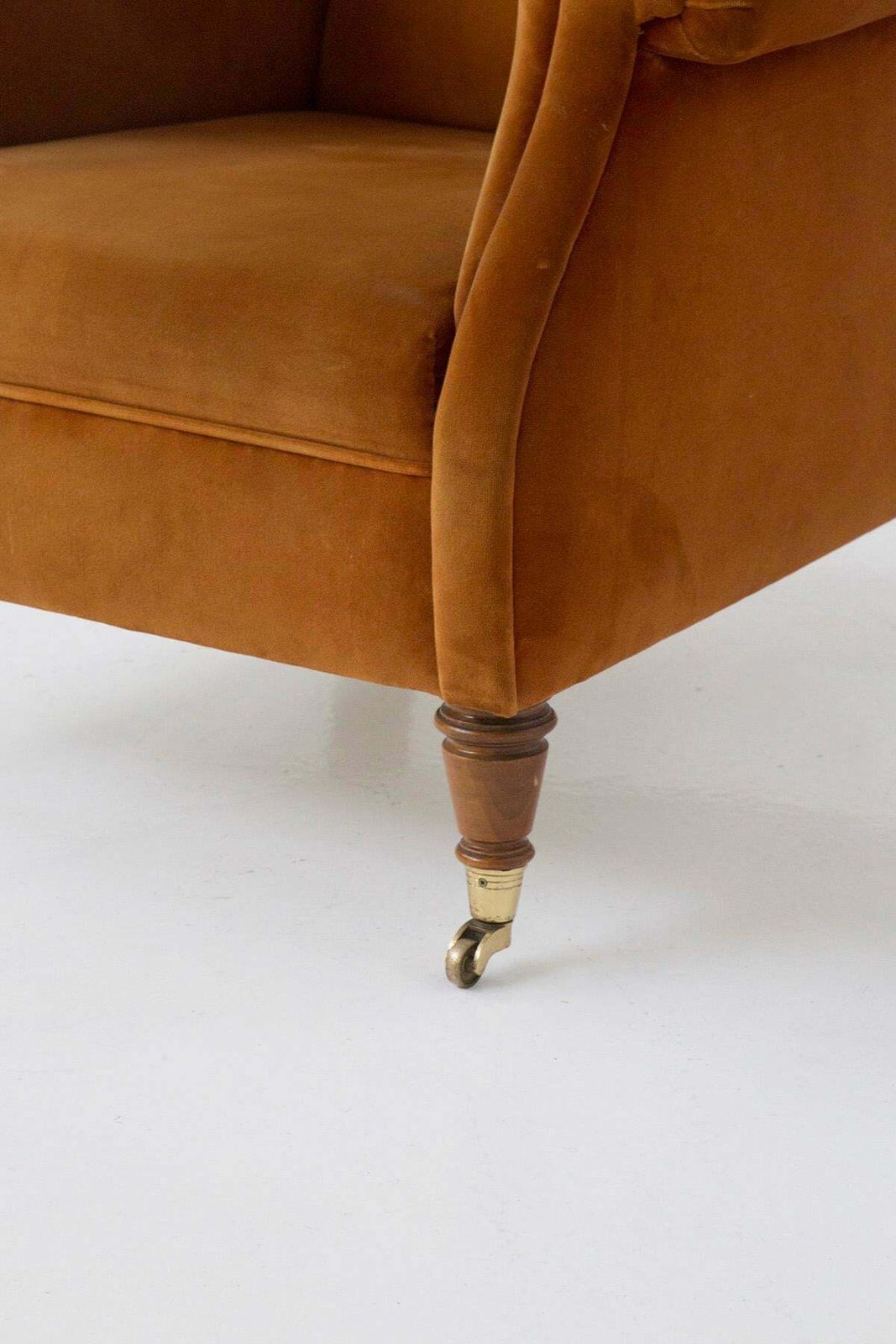 Couple Of Brown Velvet English Style Armchairs photo for sale