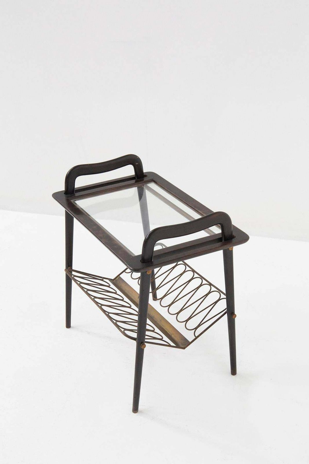 Small Table With Tray By Paolo Buffa In Wood And Brass Attr. photo vintage
