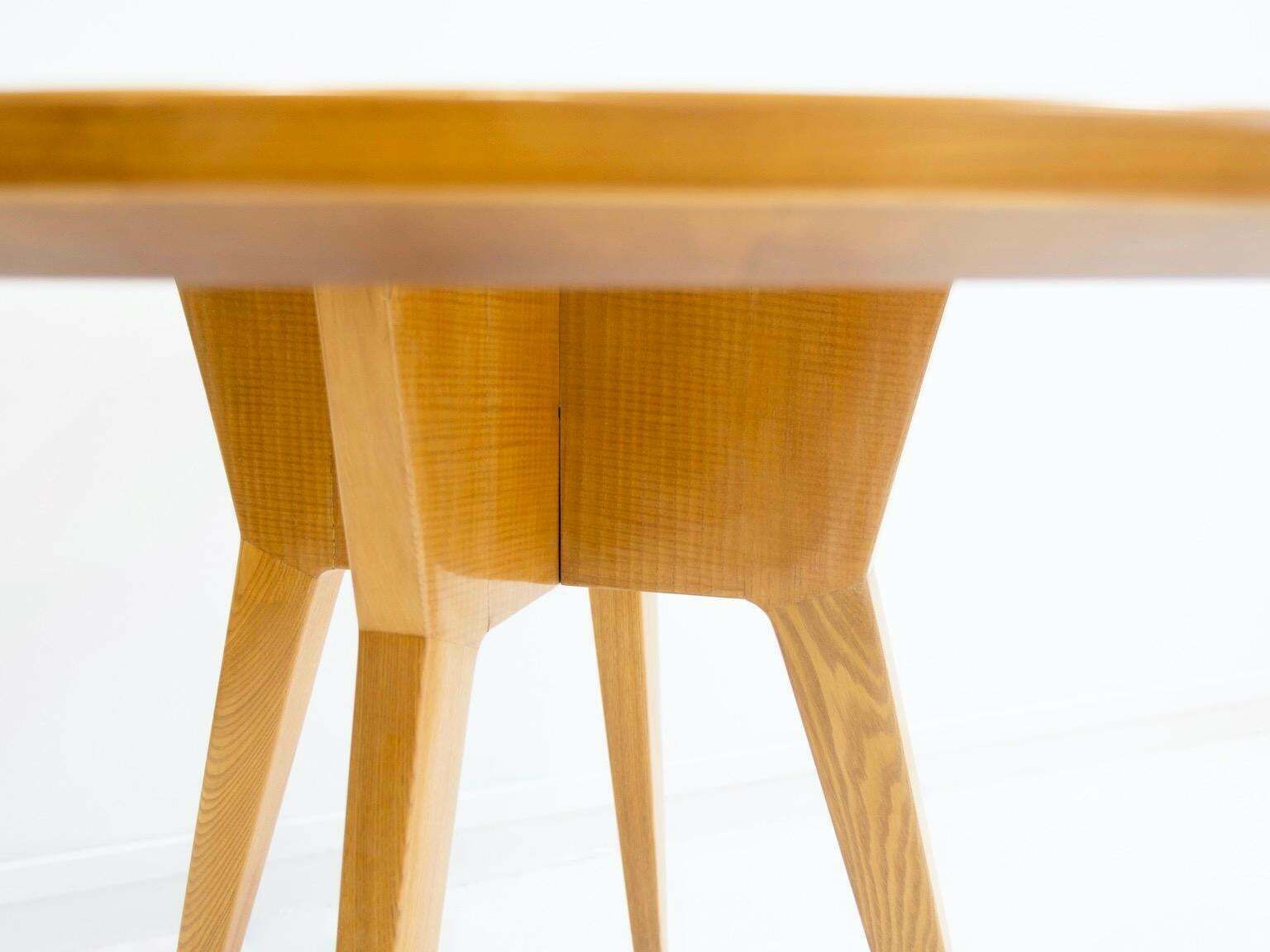 Round Dining Table Of Ash Wood With Brass Details photo vintage