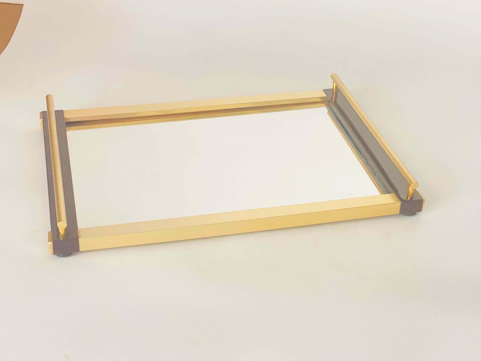 Midcentury Faux Tortoise Shell And Brass Tray Circa 1970 Red And Gold Color photo 474.0