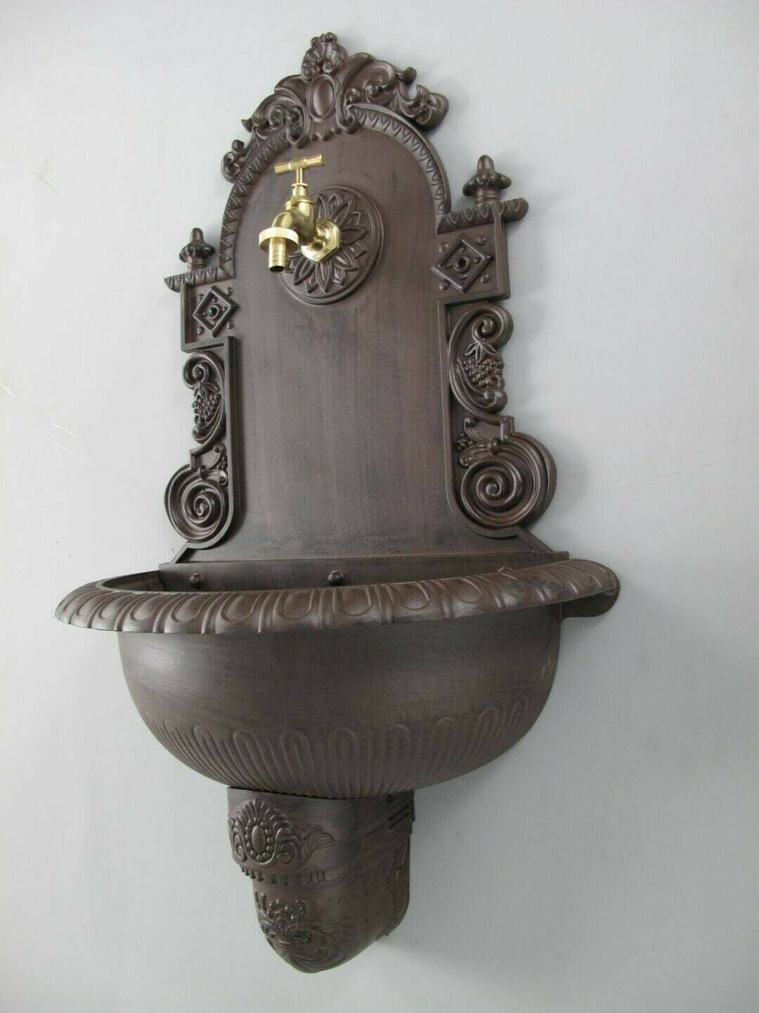 Antique Style Wall Fountain Cast Aluminum Sink Brown Height 76cm photo furniture