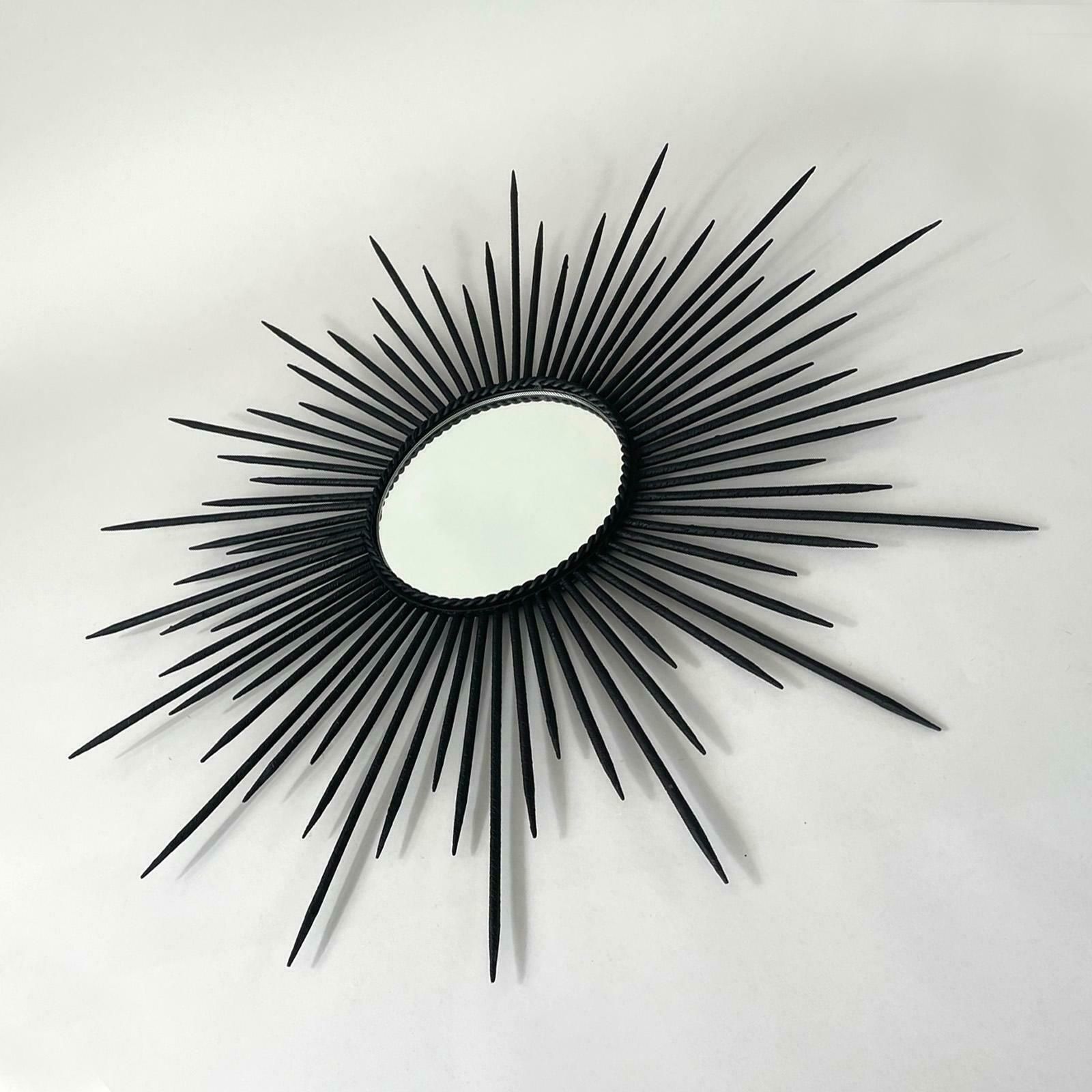 Brutalist Black Wrought Iron Sunburst Mirror, France 1950s photo Home Decor