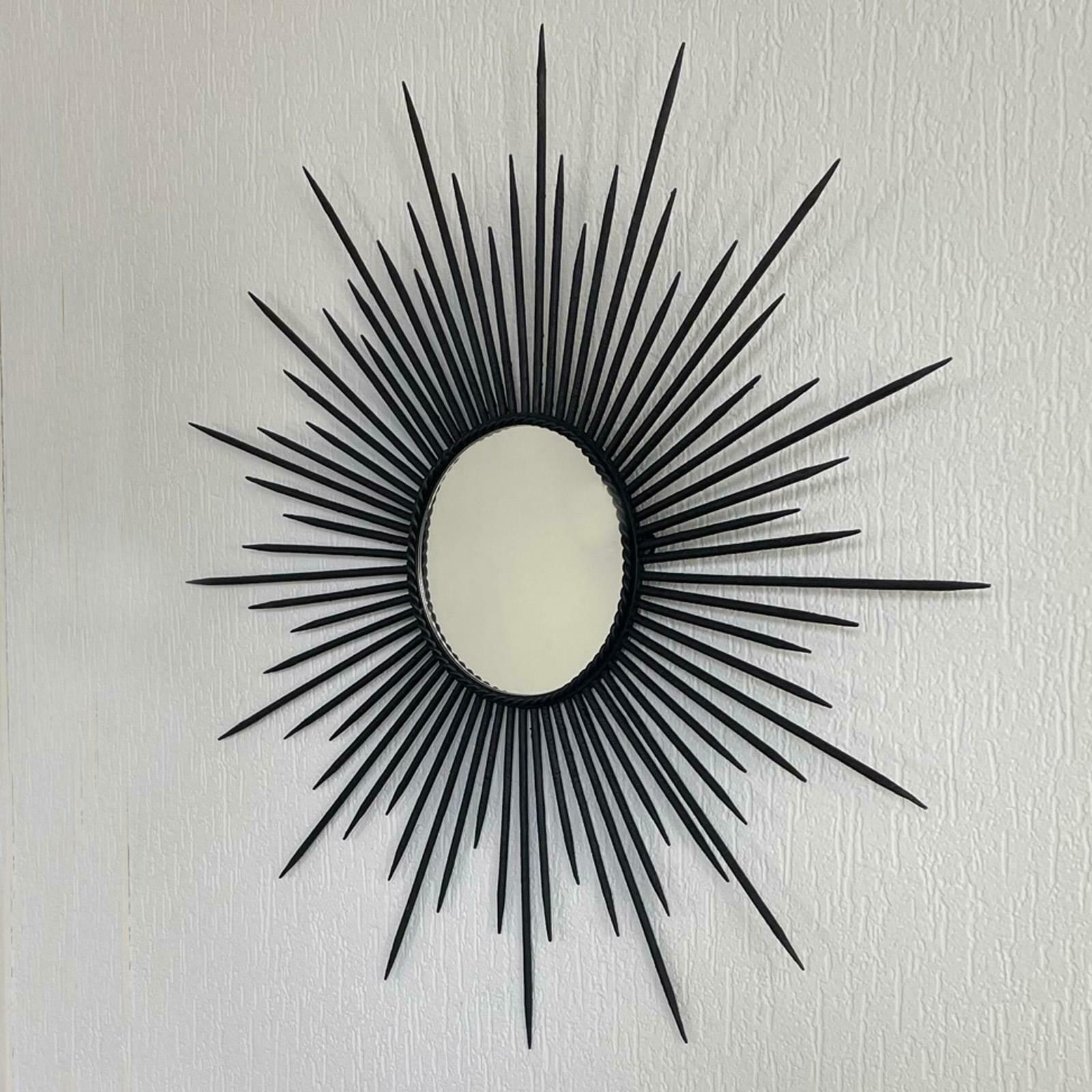 Brutalist Black Wrought Iron Sunburst Mirror, France 1950s photo buy