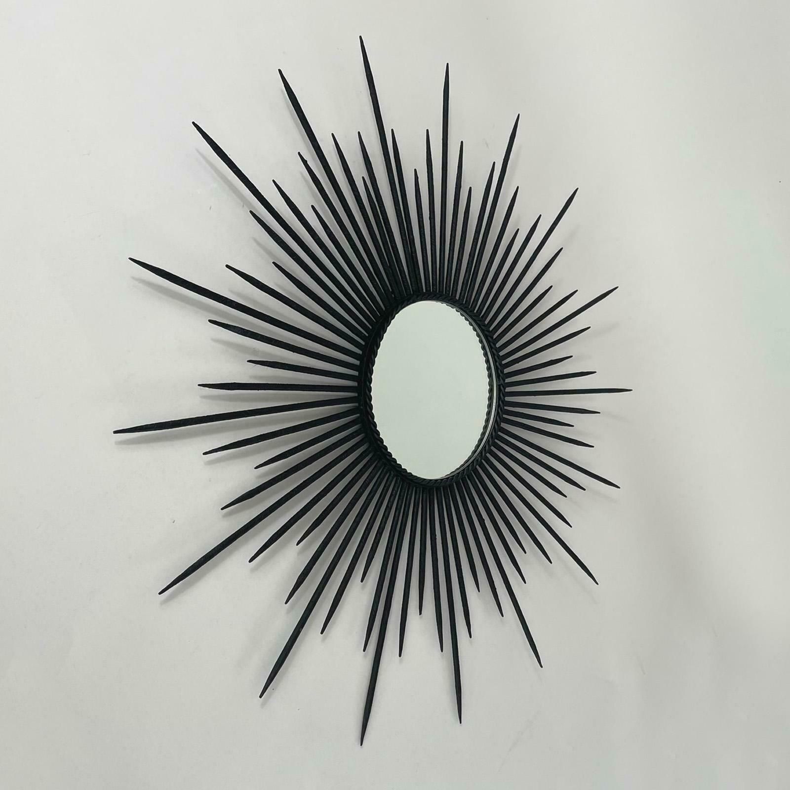 Home Decor Brutalist Black Wrought Iron Sunburst Mirror, France 1950s photo