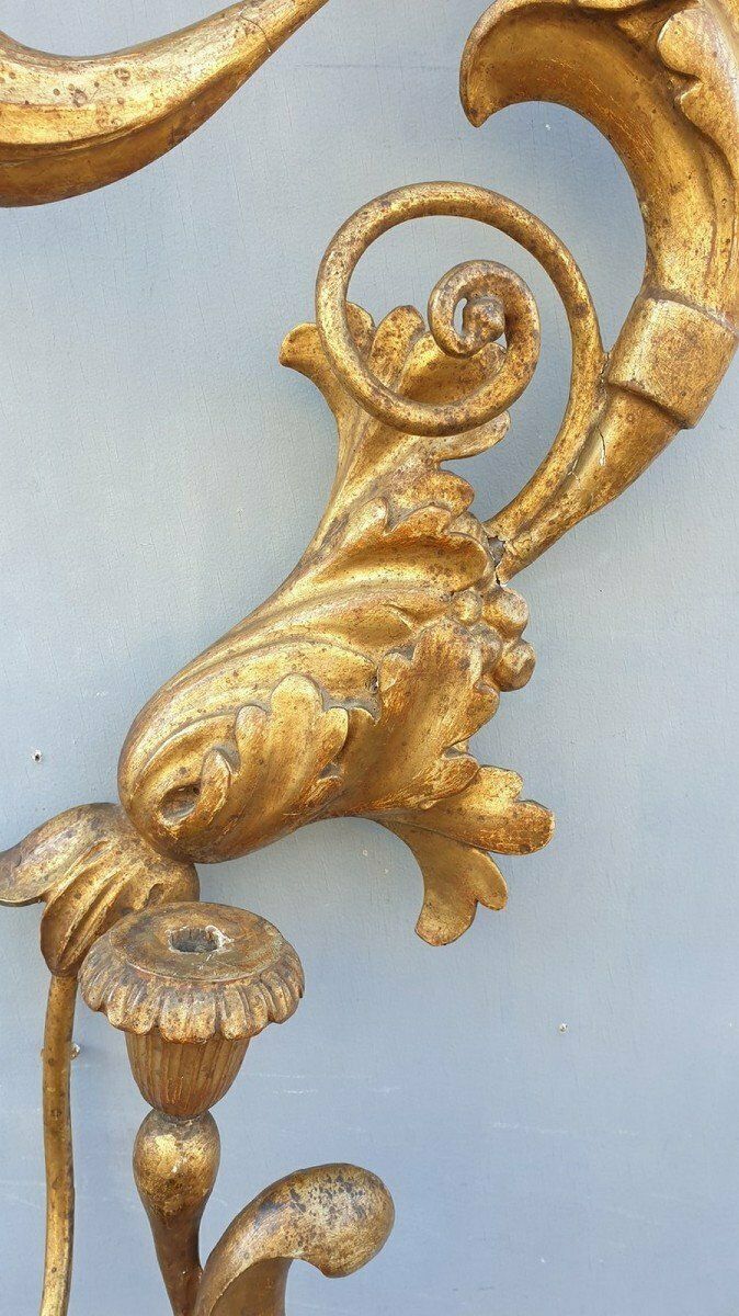 Large Sconce In Carved Golden Wood, Tuscany Xixth Century photo for sale