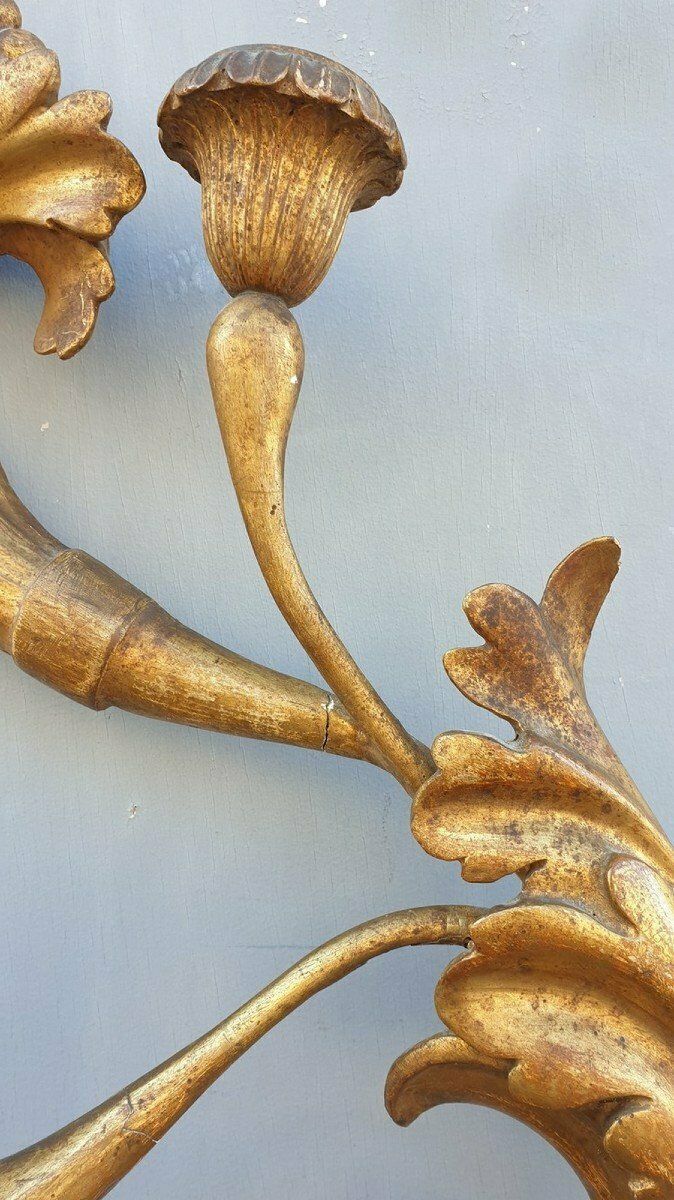 Large Sconce In Carved Golden Wood, Tuscany Xixth Century photo vinterior