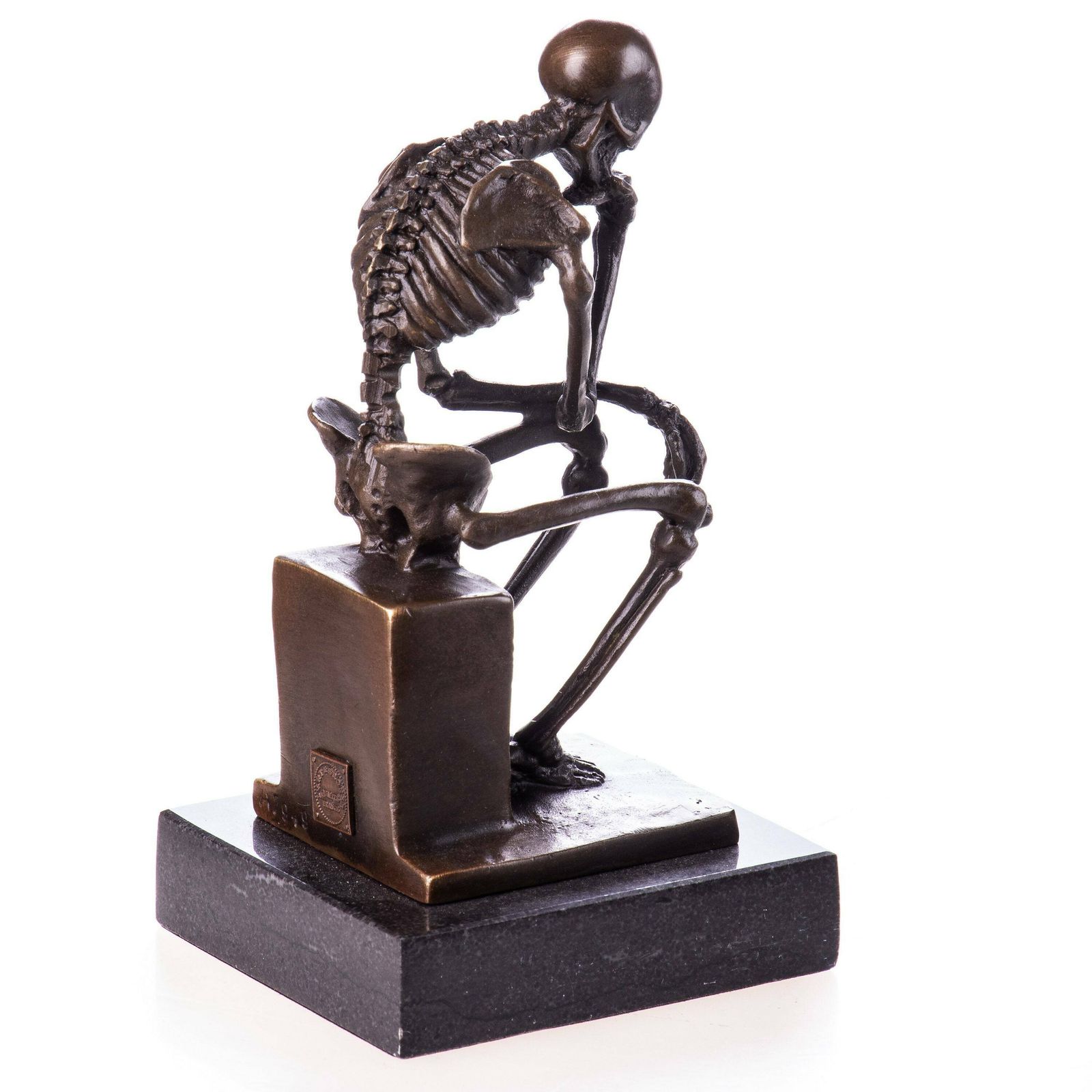 Thinking Skeleton Bronze Sculpture, Figure On Marble Base, Vintage Figurine, Signed Statue, Gift Idea photo furniture
