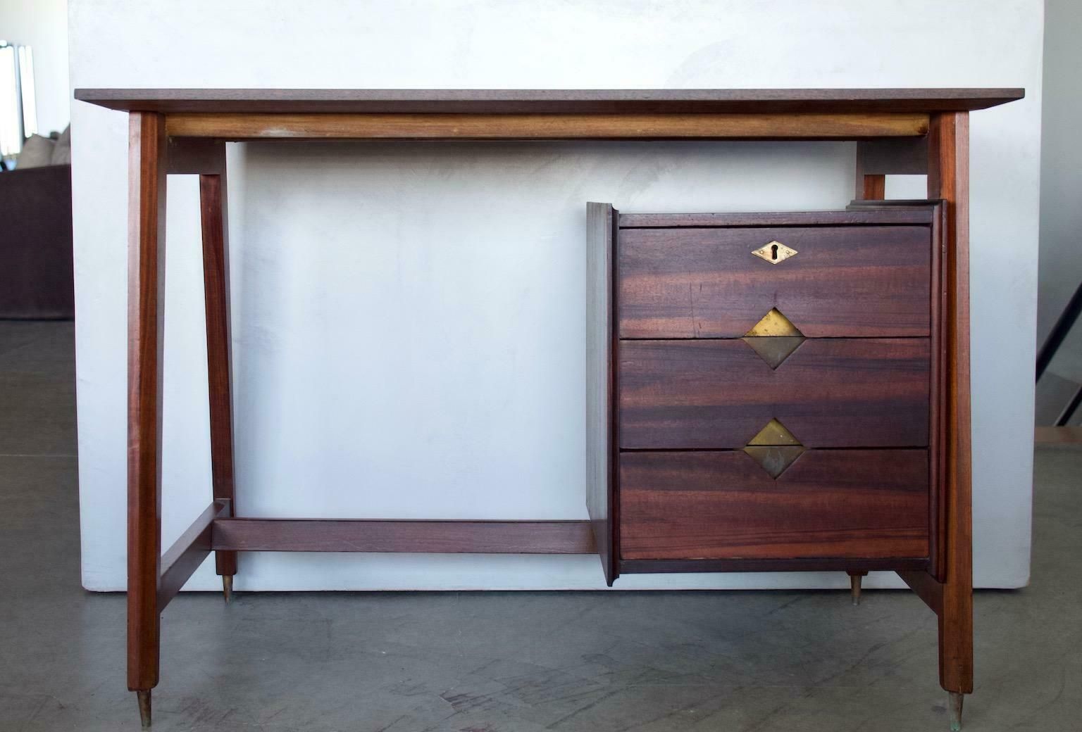 Small Wooden Italian Writing Desk With Brass Details photo furniture