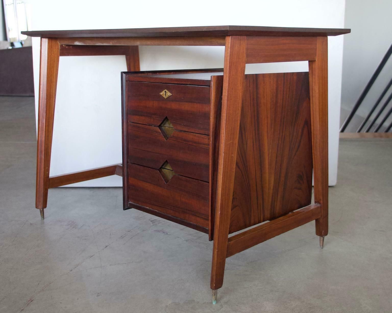 Small Wooden Italian Writing Desk With Brass Details photo for sale