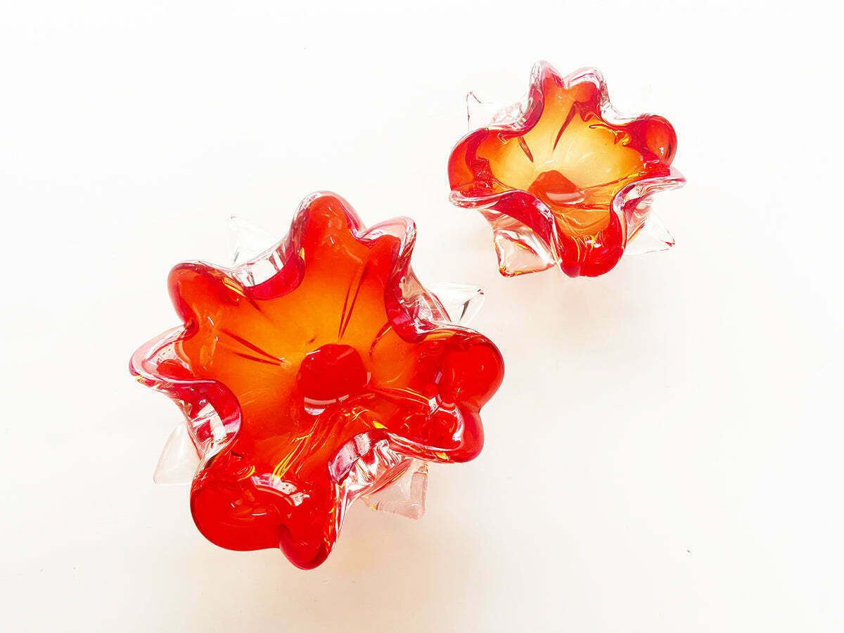 Pair Of Red Flower Vases 1970 Murano Venice  Art photo for sale