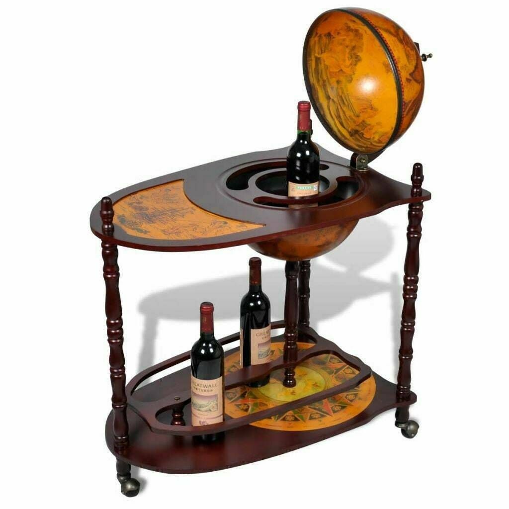 Wooden Barglobe For Drinks And Alcohols, Trolley In Shape Of Terrestrial Globe, Home Or Office Furniture photo for sale