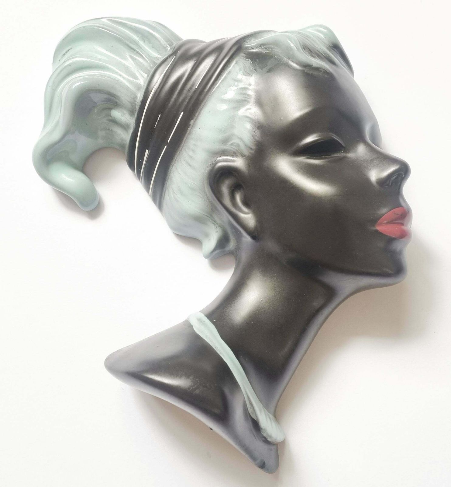 Midcentury Wall Ceramic Sculpture Woman Face Mask, Germany, 1960s photo furniture