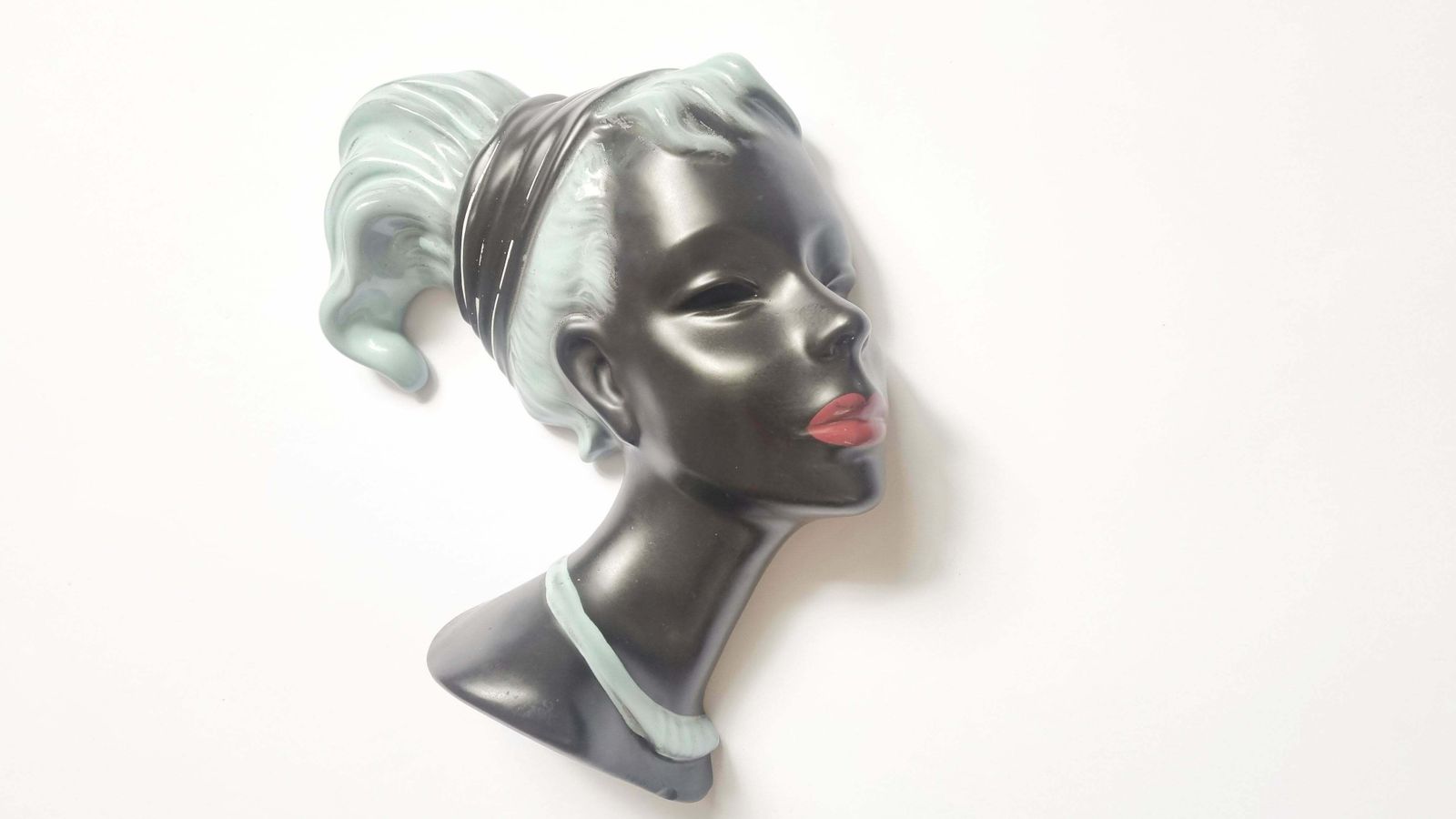 Midcentury Wall Ceramic Sculpture Woman Face Mask, Germany, 1960s photo 336.0