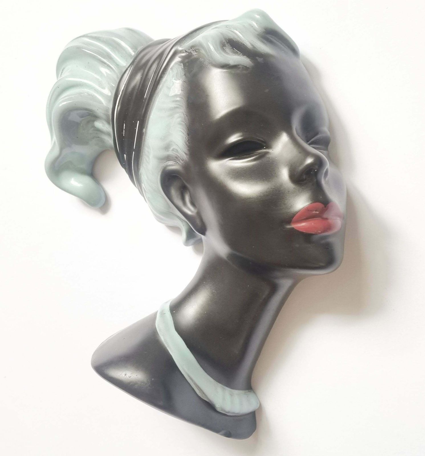 Midcentury Wall Ceramic Sculpture Woman Face Mask, Germany, 1960s photo vinterior