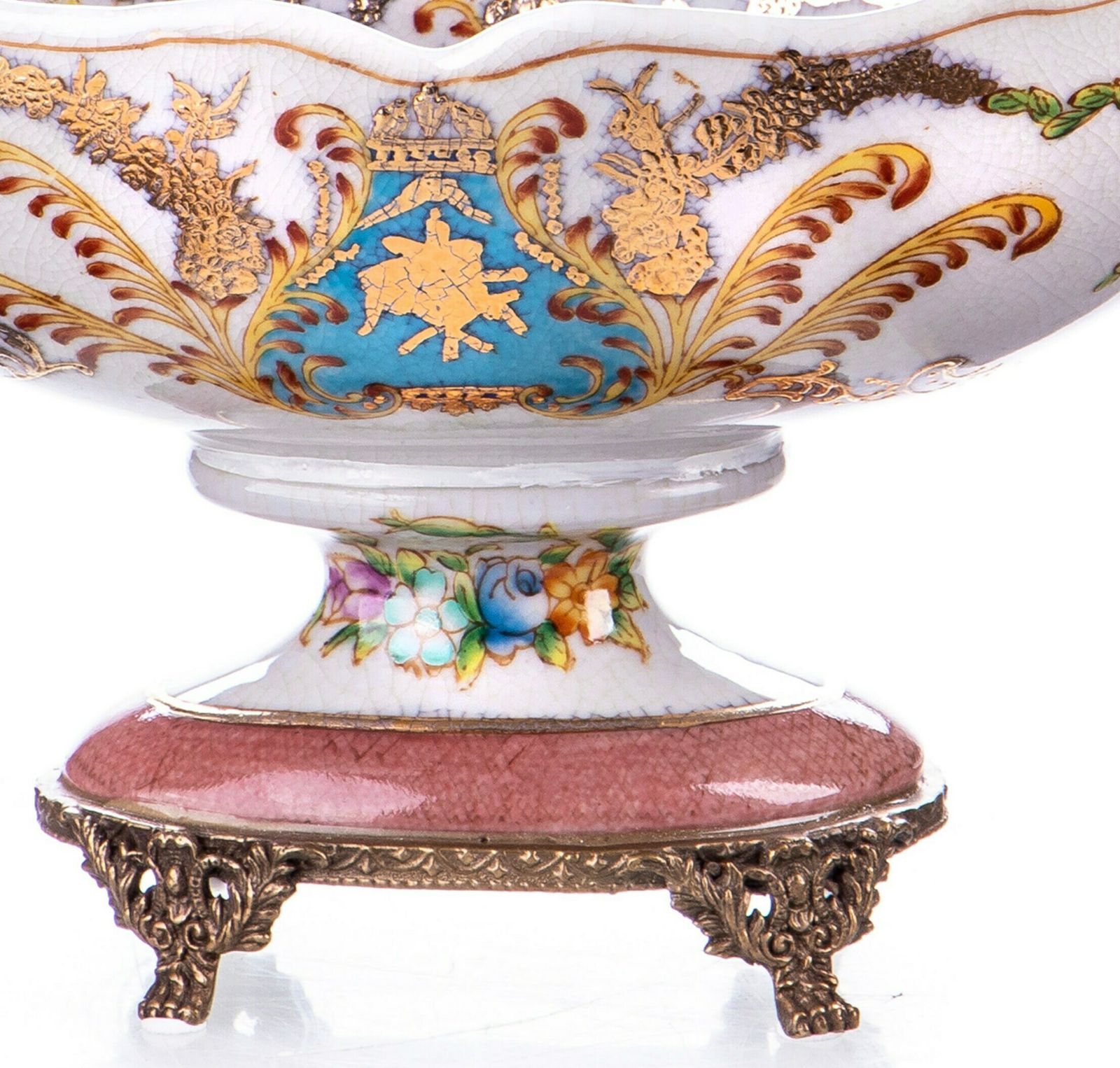 Beautiful Jugentill Porcelain Bowl With Bronze Angels Prunkschale/Jardinière . Beautiful Wedding Gift, Birthday Present. photo for sale