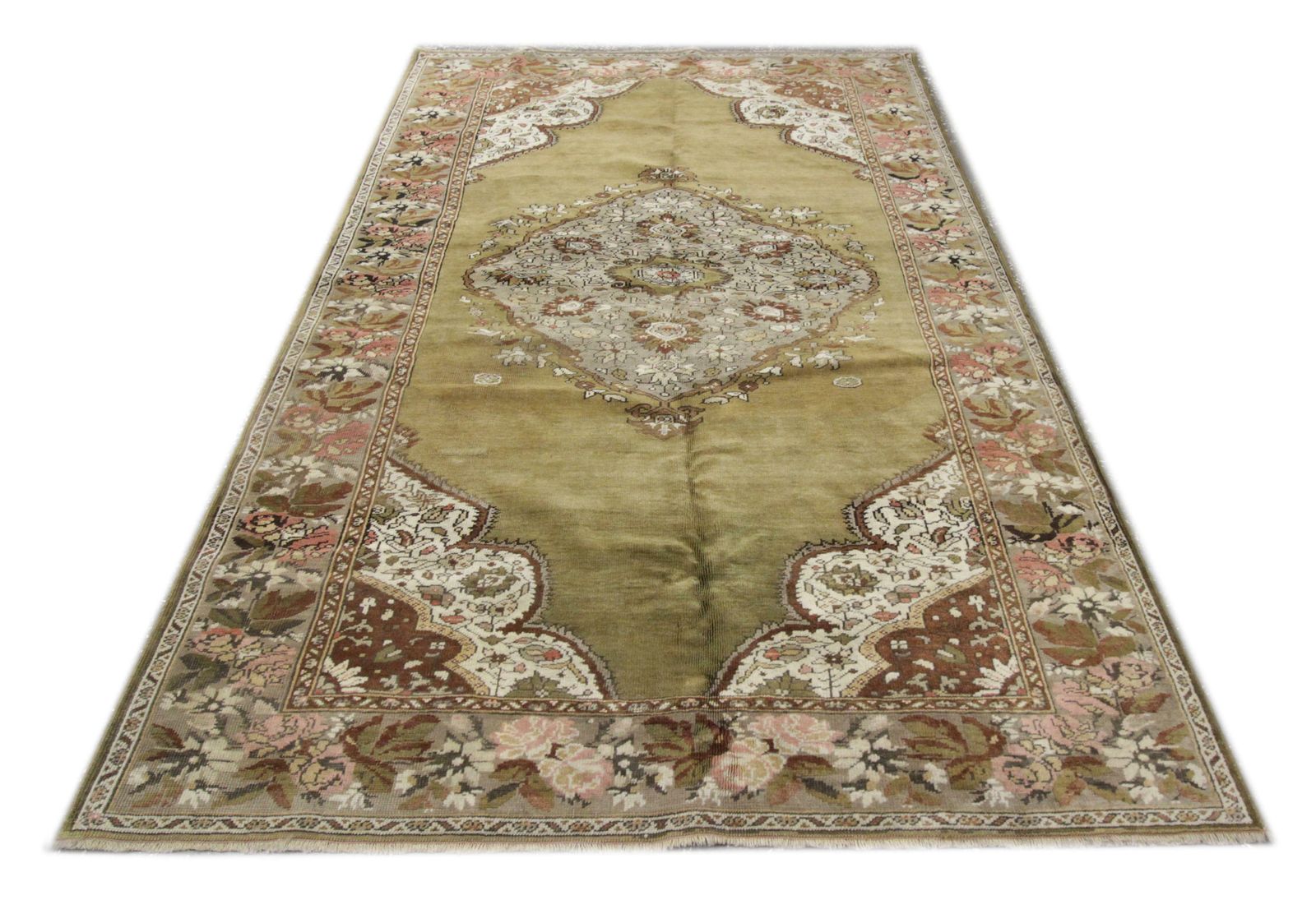 Handmade Carpet Area Oriental Rug, Antique Green Wool Living Room Rug For Sale photo for sale
