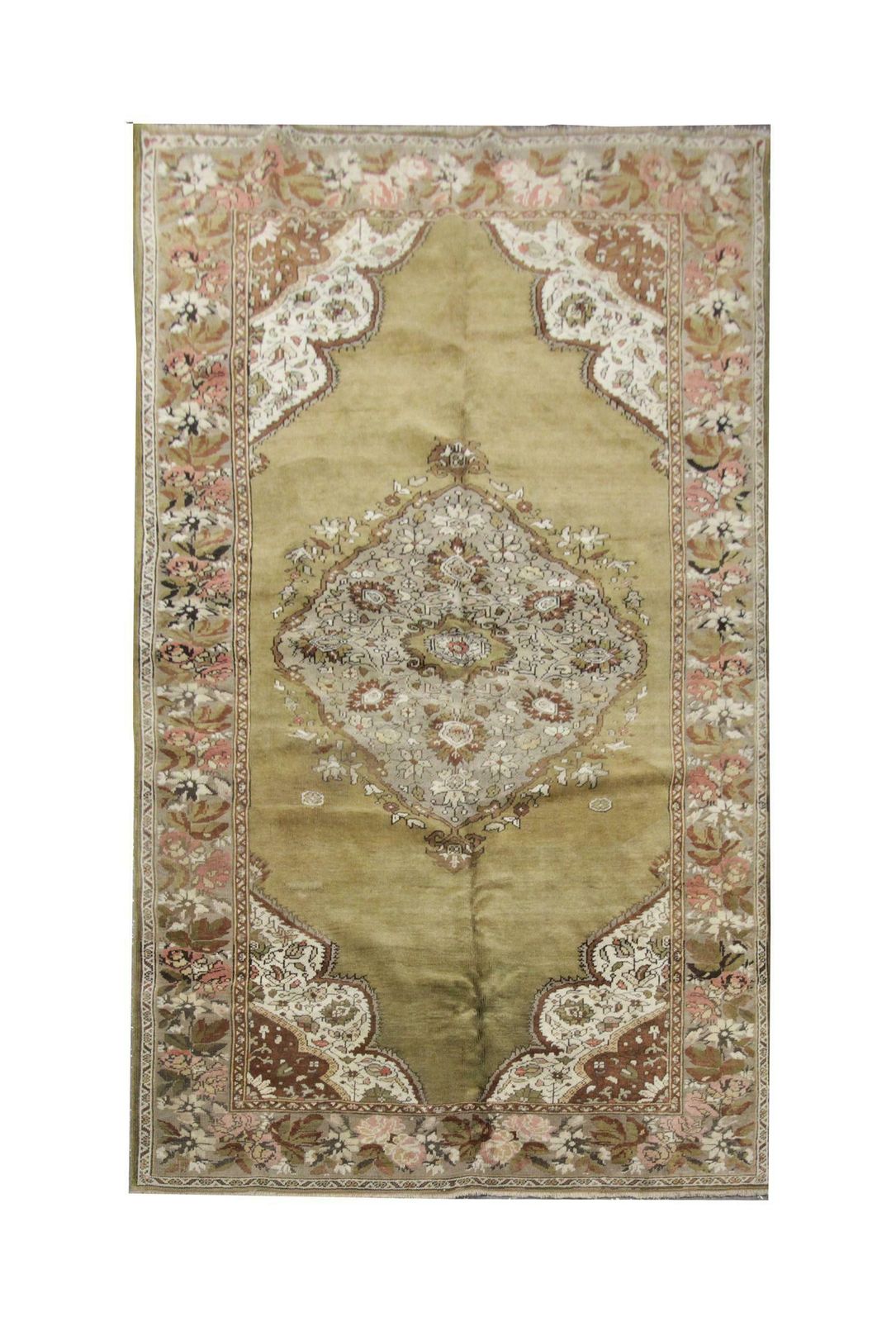 Handmade Carpet Area Oriental Rug, Antique Green Wool Living Room Rug For Sale photo Textiles
