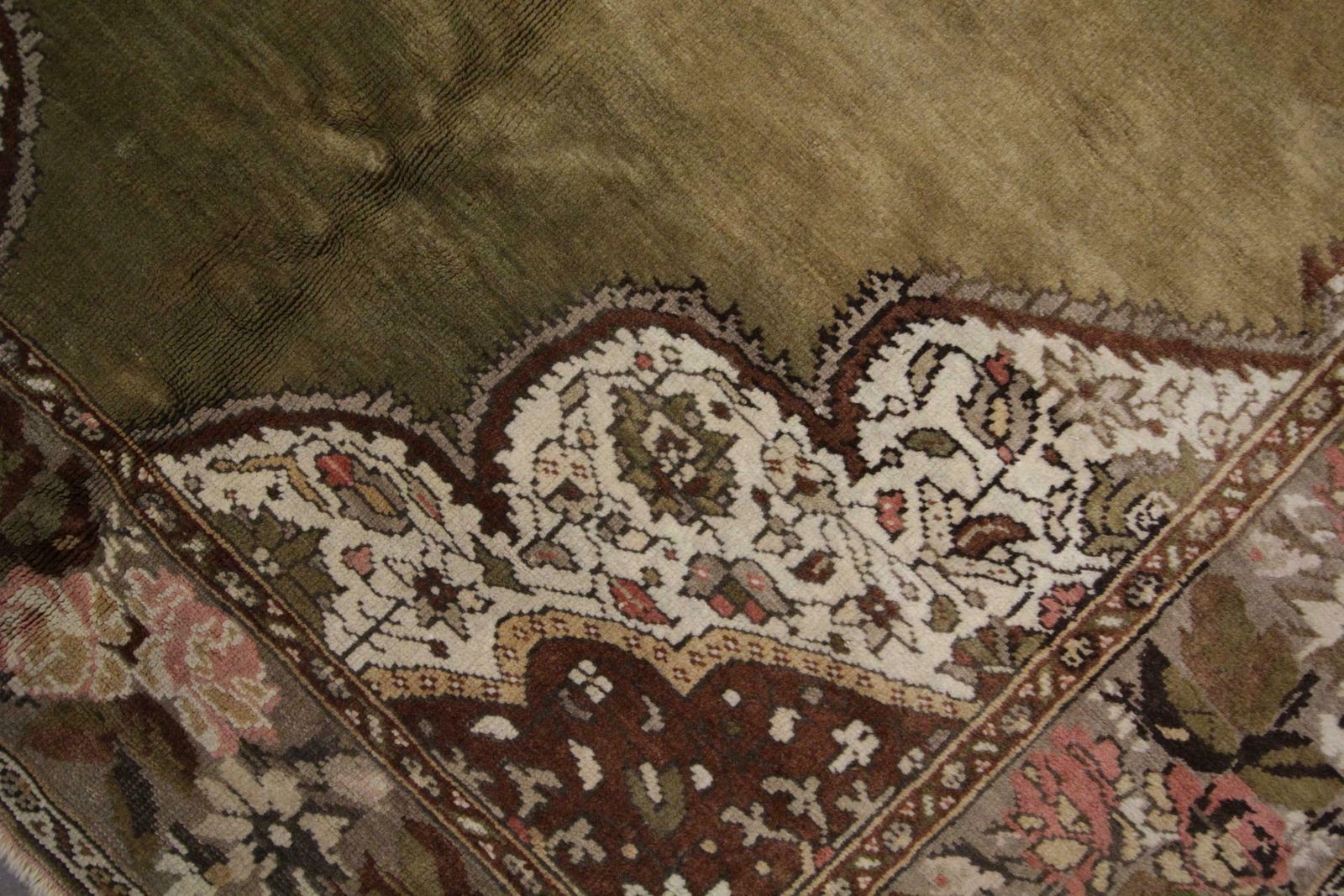 Handmade Carpet Area Oriental Rug, Antique Green Wool Living Room Rug For Sale photo vintage