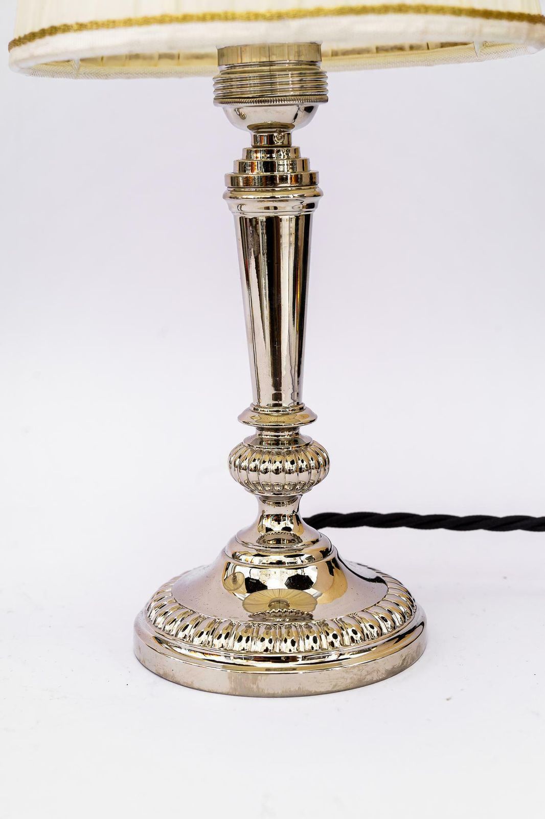 2 Art Deco Nickel, Plated Table Lamps With Fabric Shades, Vienna, Around 1920s photo Lighting