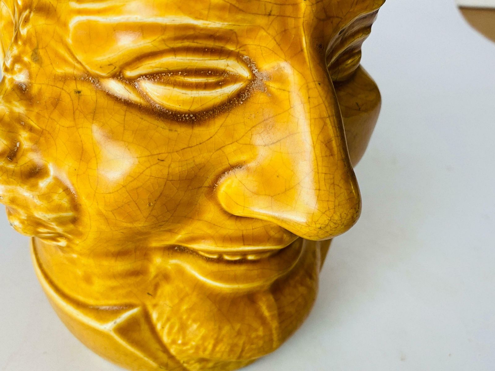 Pitcher In Ceramic From France Yellow Colour Shape Man Face France 1970 photo for sale