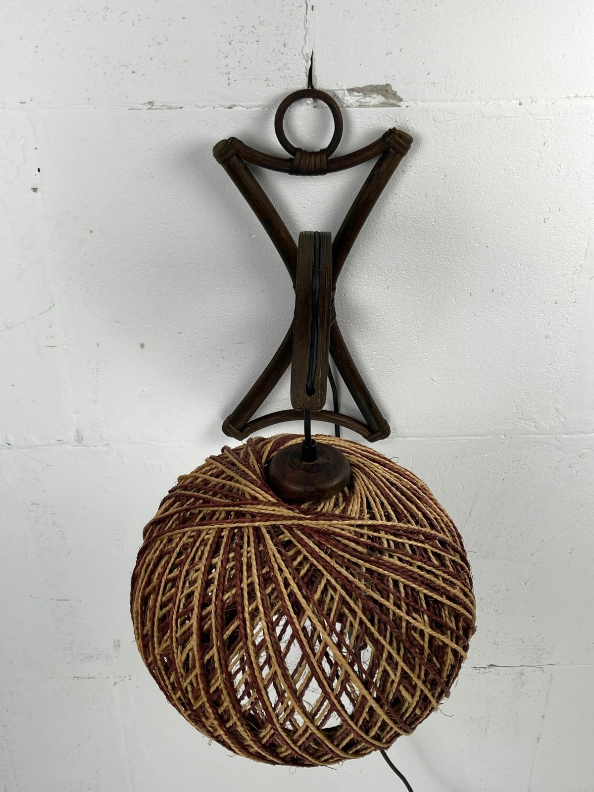 Rattan Bamboo And Rope Sisal Wall Lamp, Dutch 1960s photo vintage