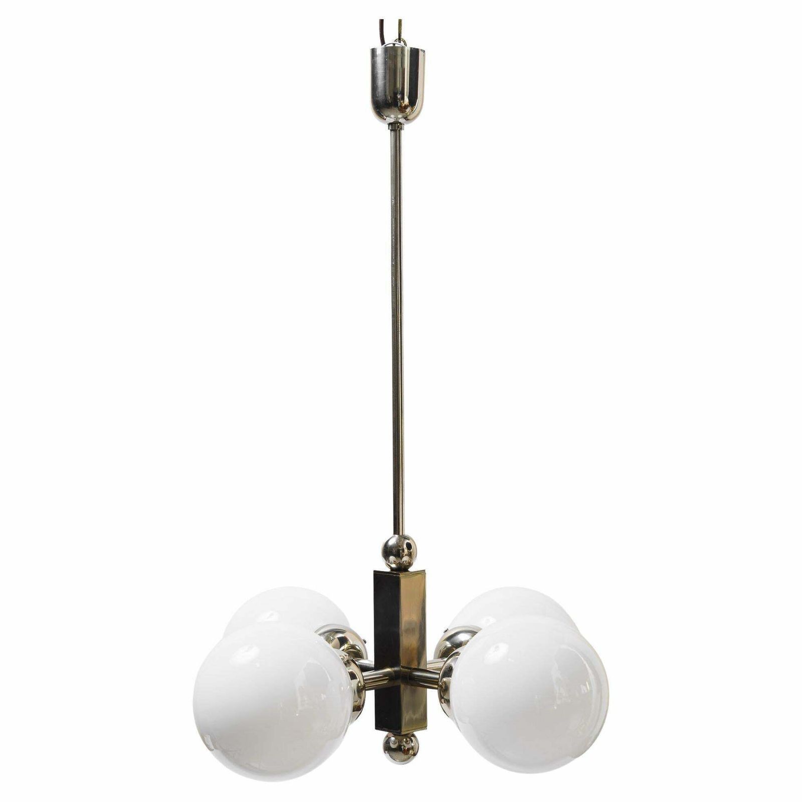 Nickel Plated Art Deco Chandelier With Opal Glass Shades Vienna Around 1920s